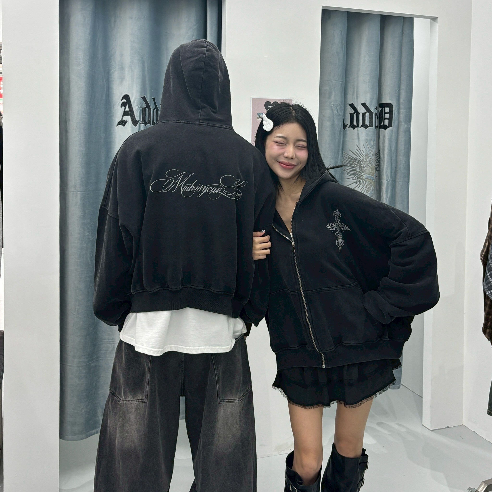 mmb水洗十字印花短寬外套