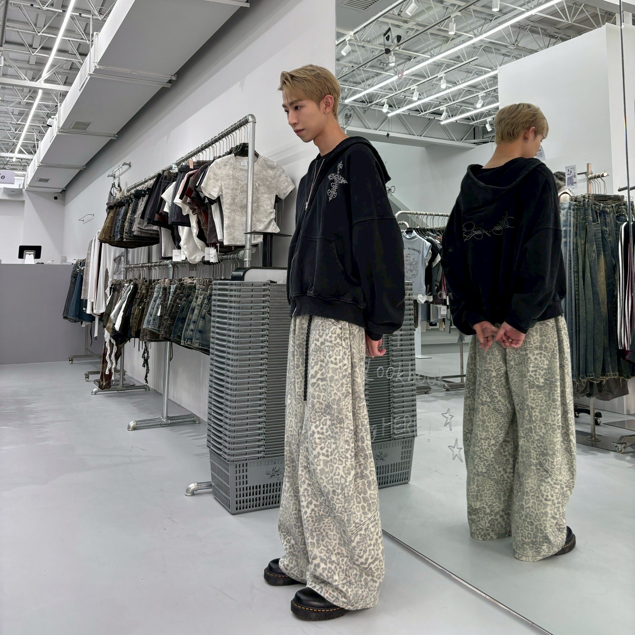 mmb水洗十字印花短寬外套