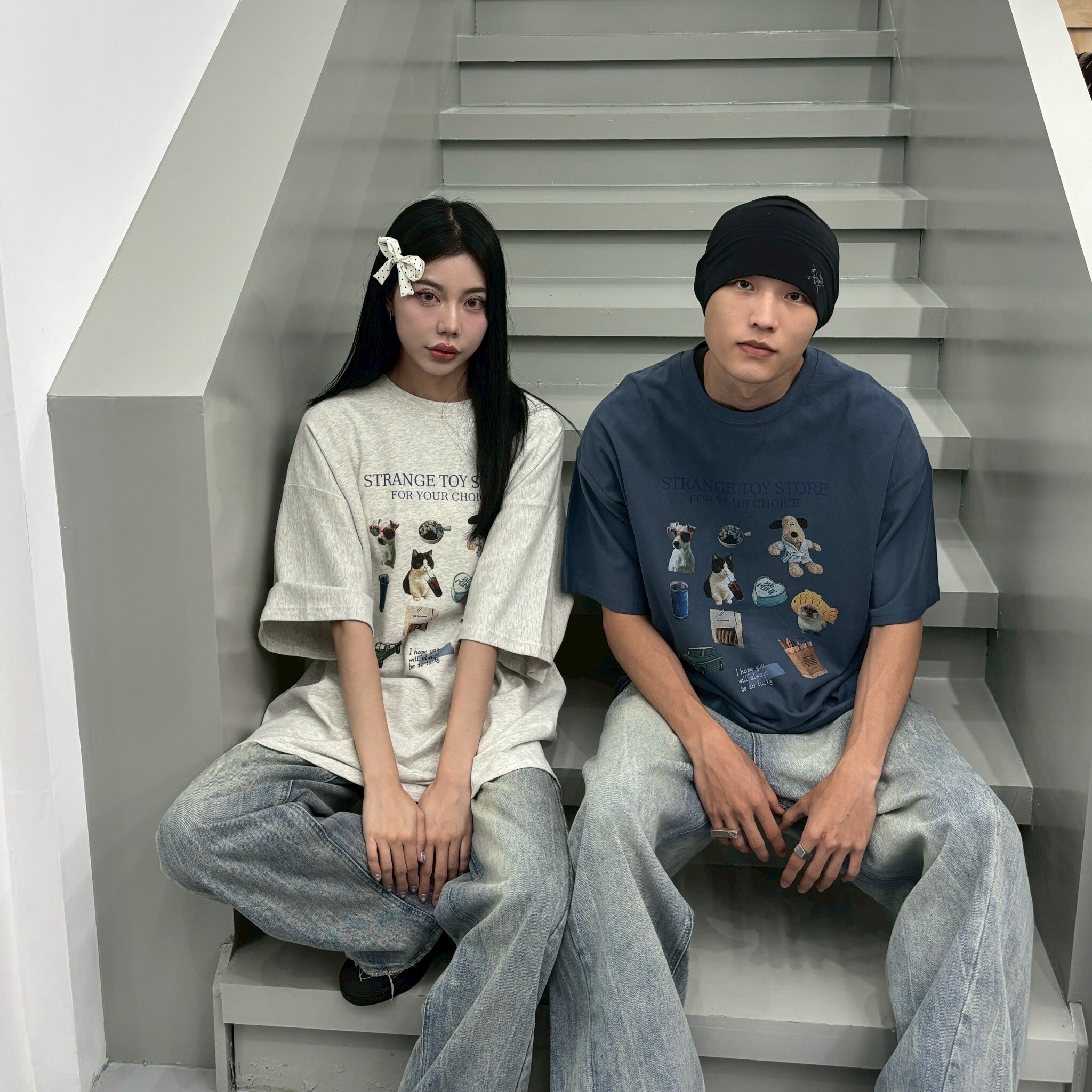 磨毛復古玩具拼貼印花大tee