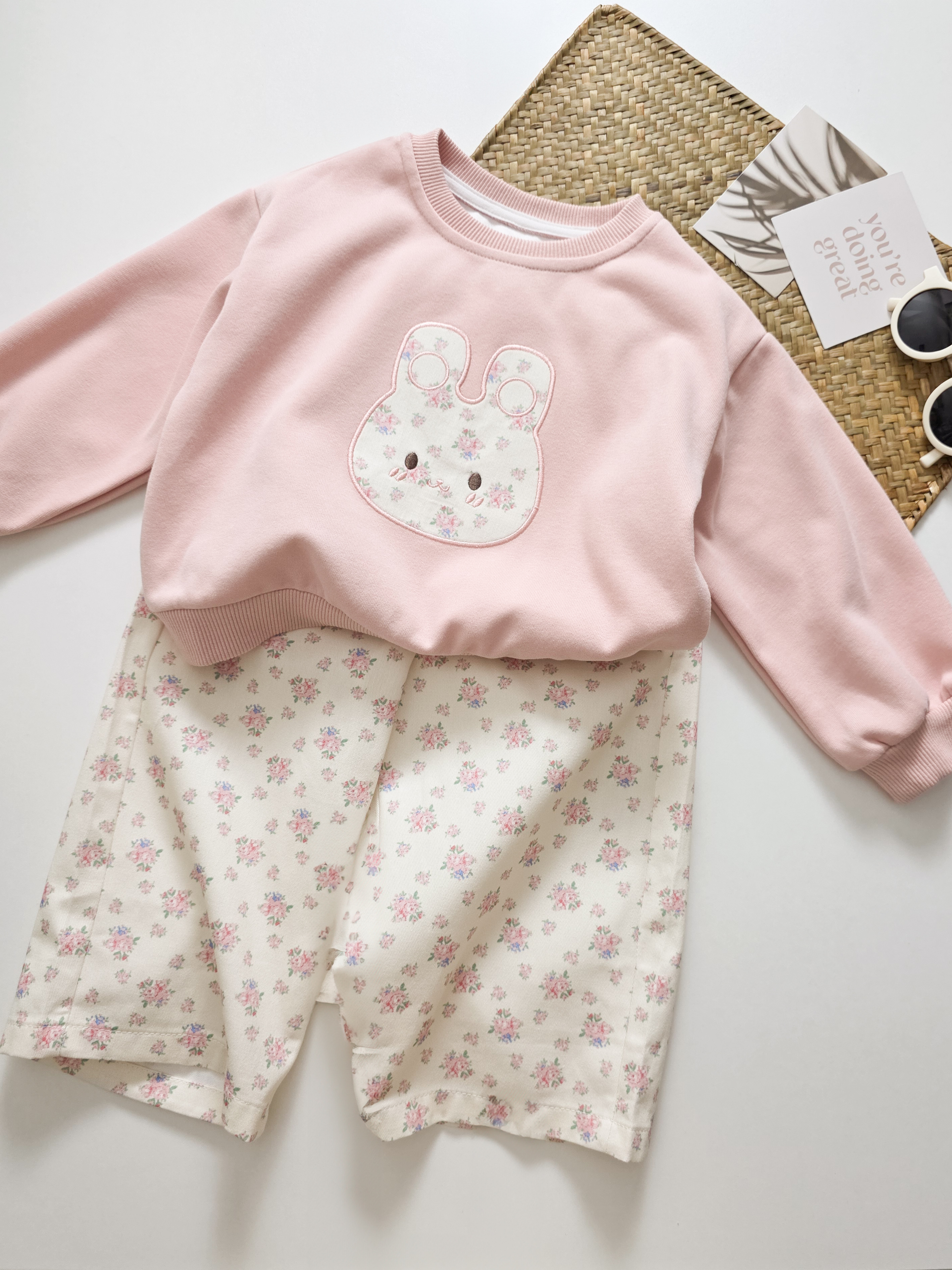 粉色碎花兔 套裝2件組