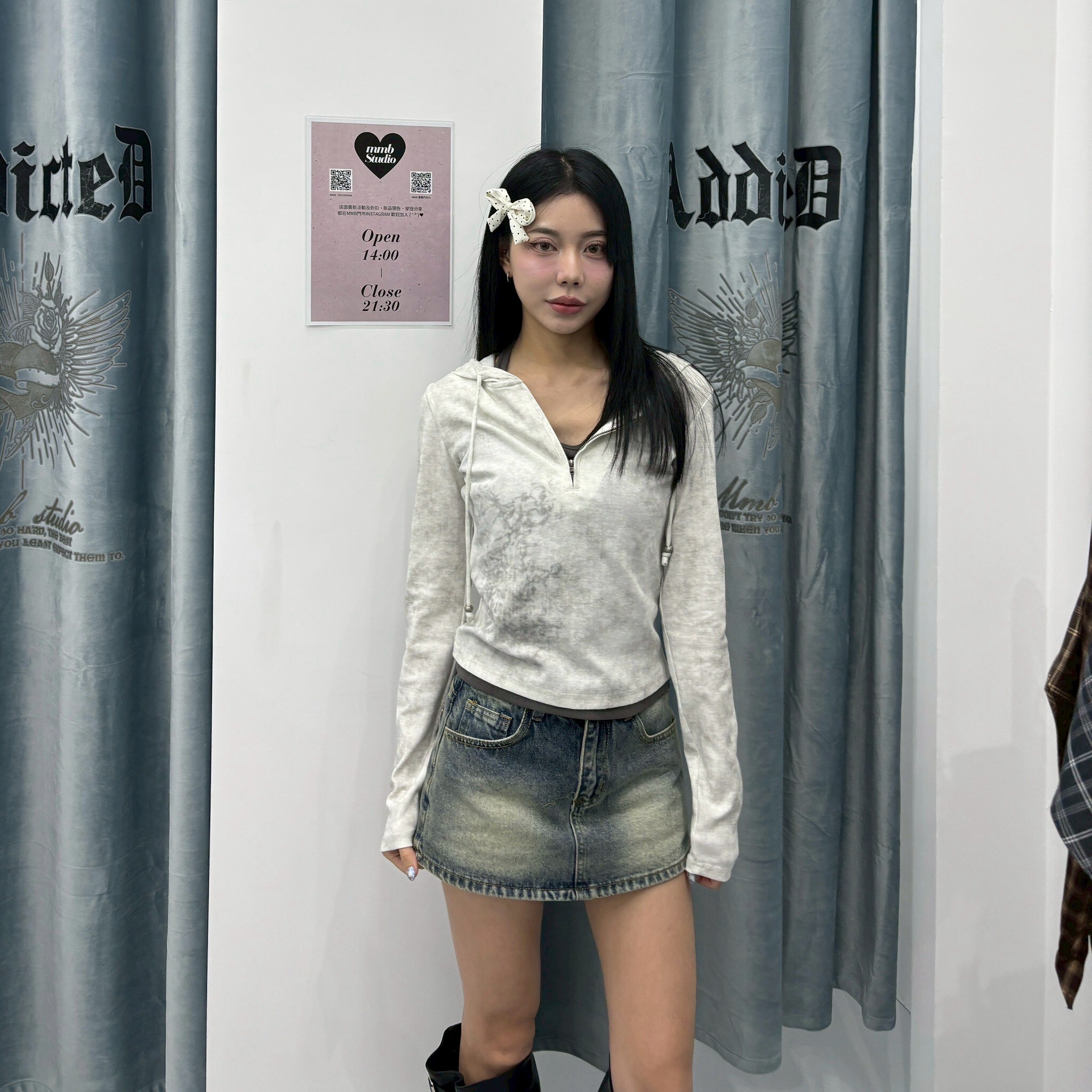 扎染連帽假兩件小蠻腰上衣