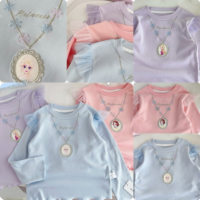 兒童公主刺繡頸鏈型頭像長袖上衣-2502326