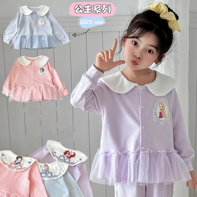 兒童公主拼接紗邊水手裝長袖上衣-2502327