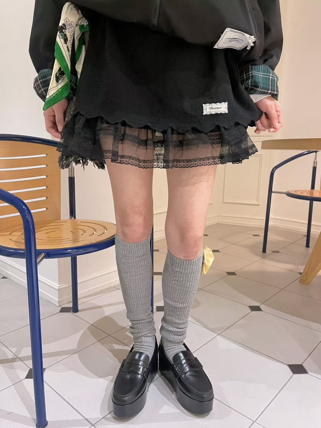 花紋布拼紗短裙