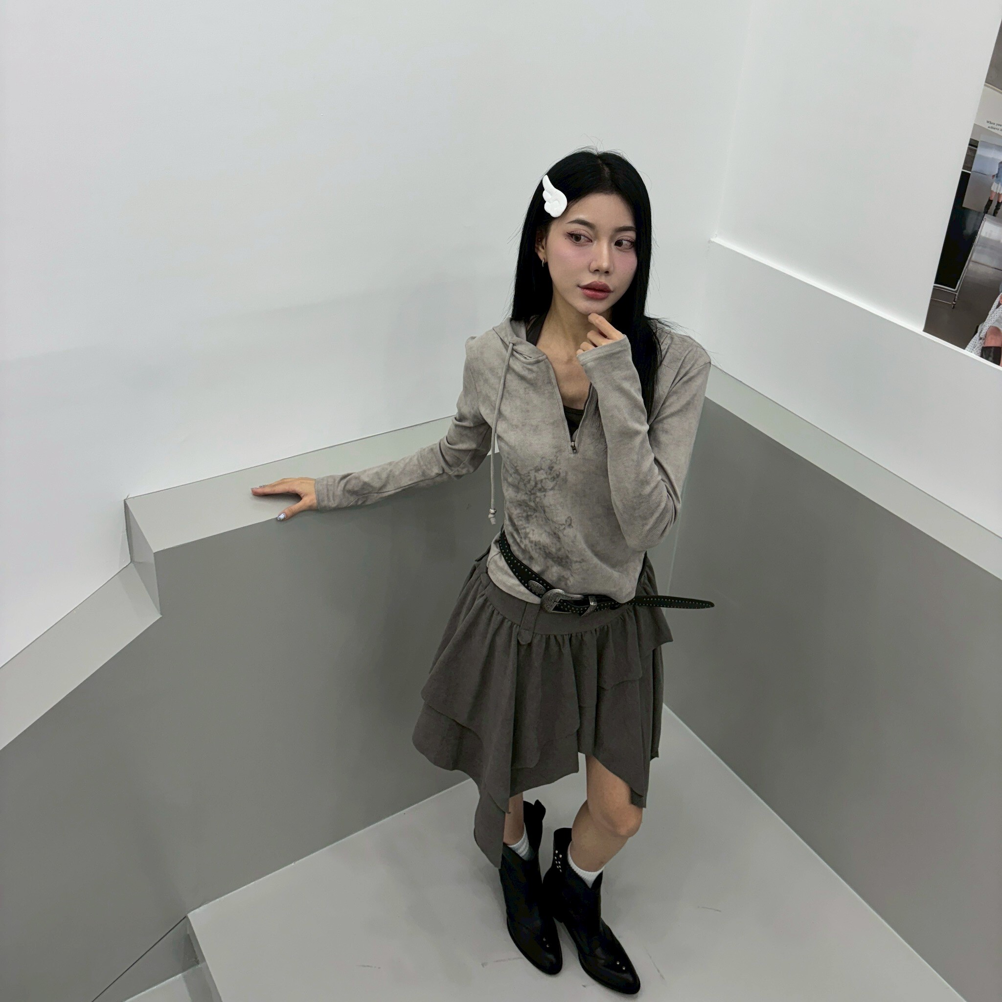 柔軟麂皮手感不規則裙