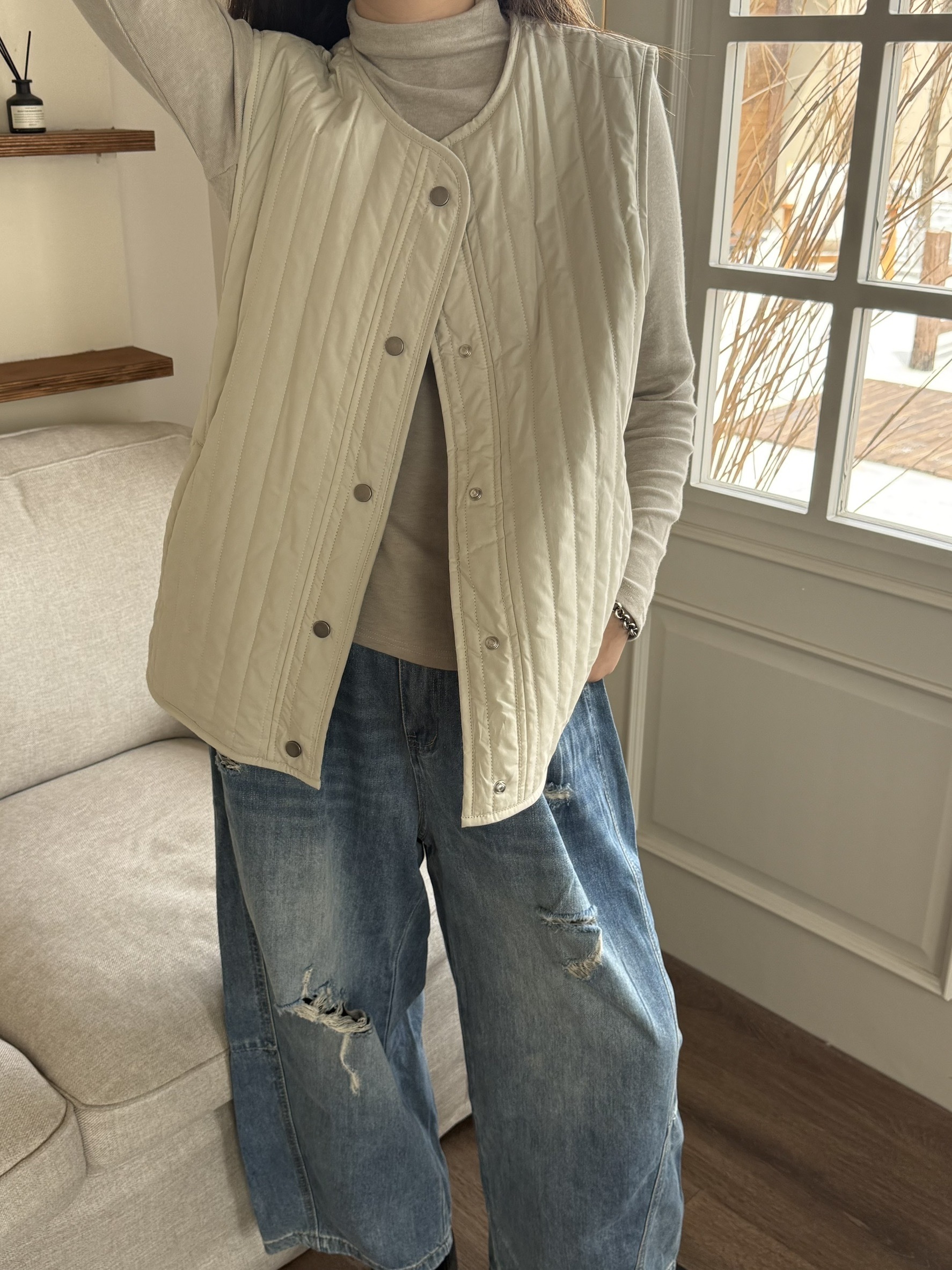 直紋內裡絨布背心