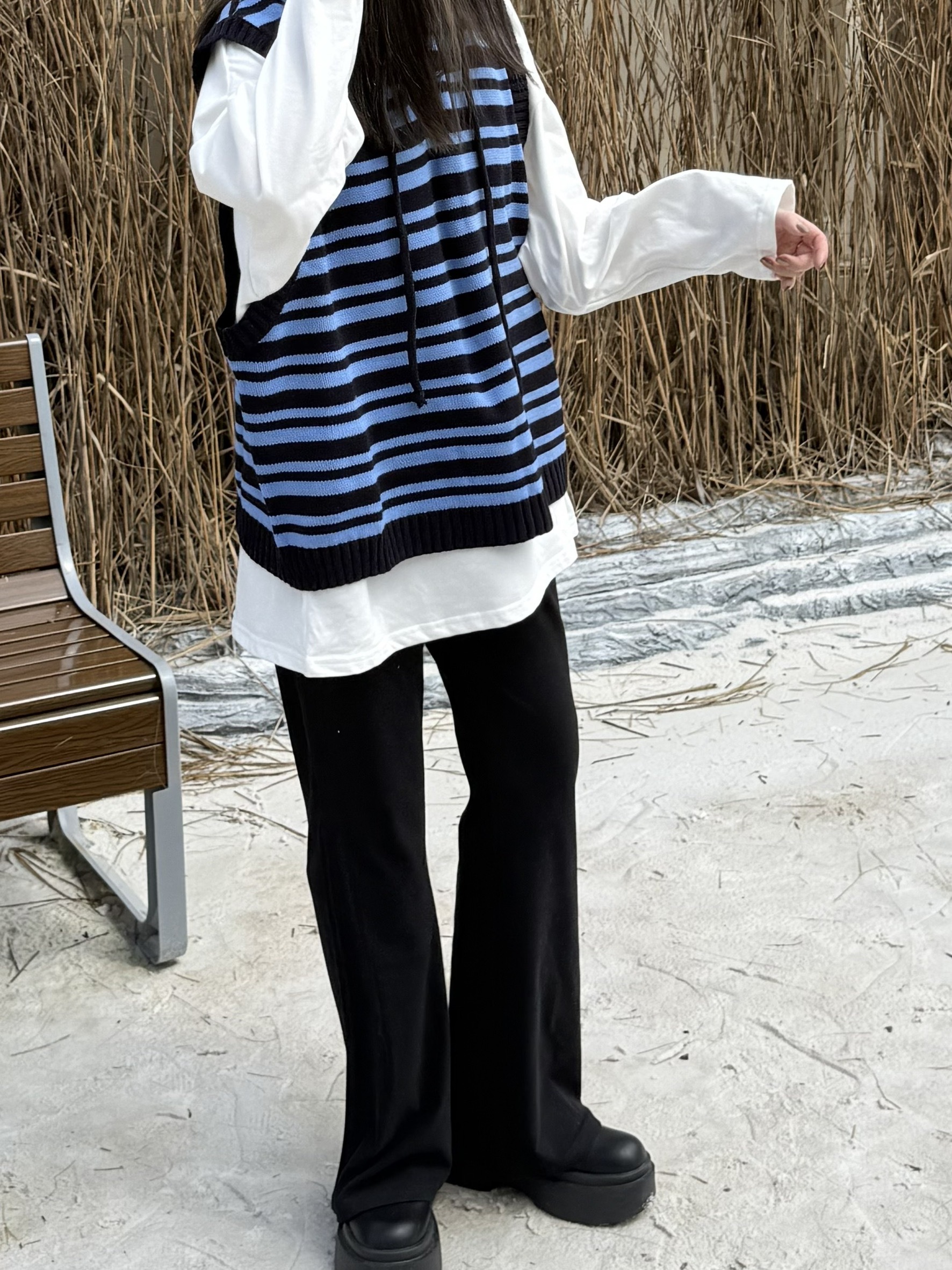 條紋連帽針織背心