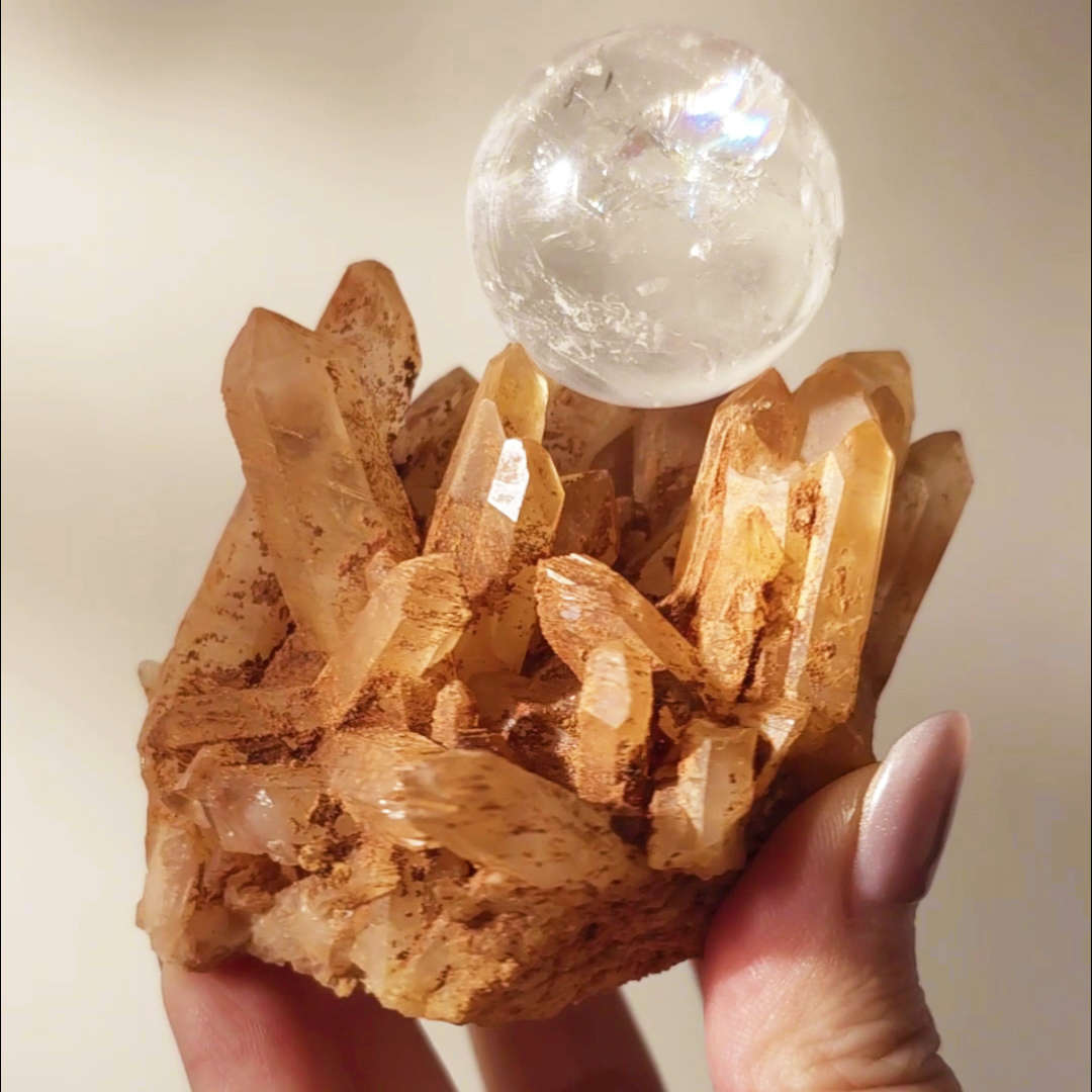 條紋侵蝕橘紅晶簇天然 白水晶簇 淨化 大自然的禮物 C216