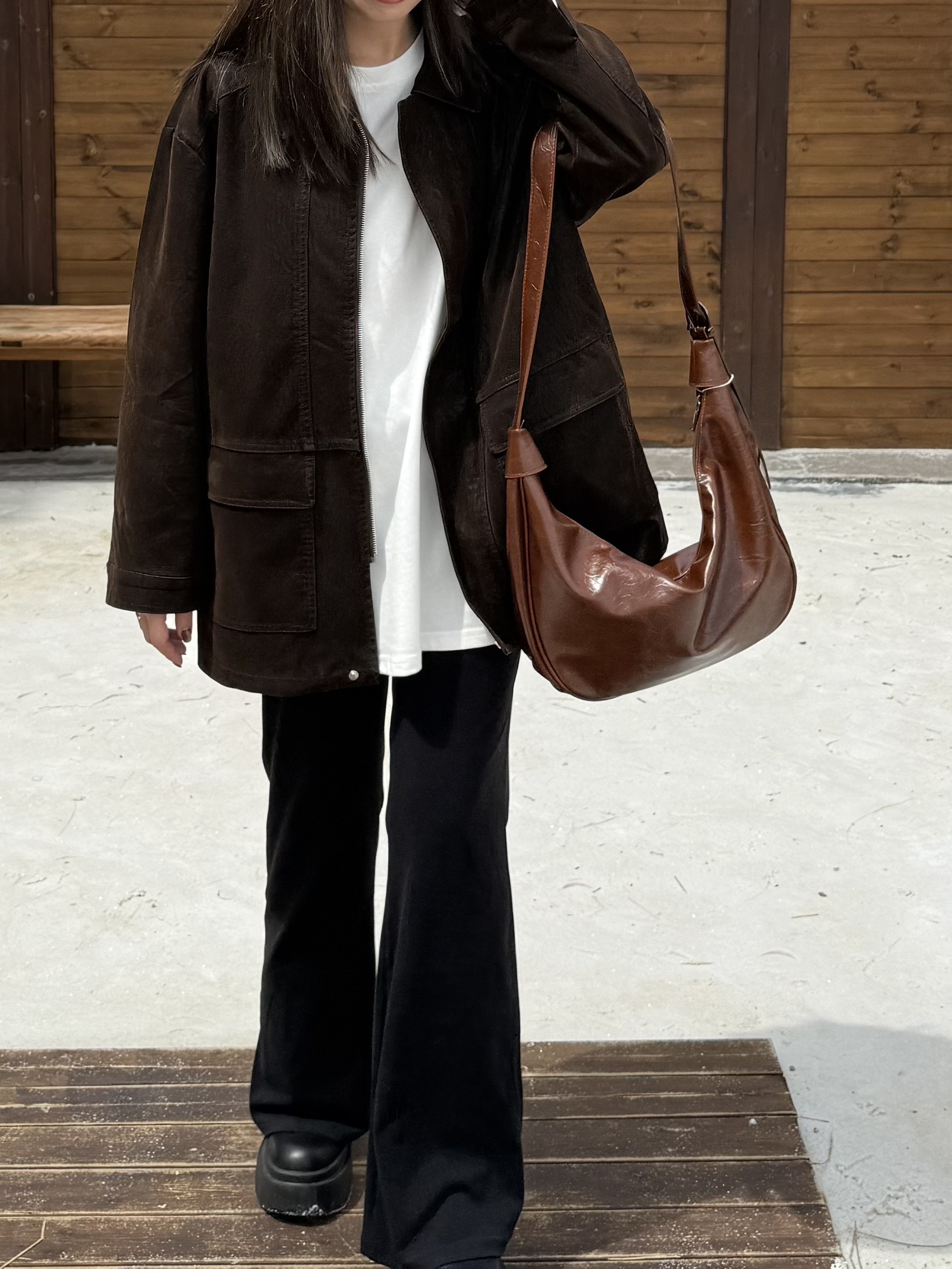 麂皮絨拉鍊大版外套