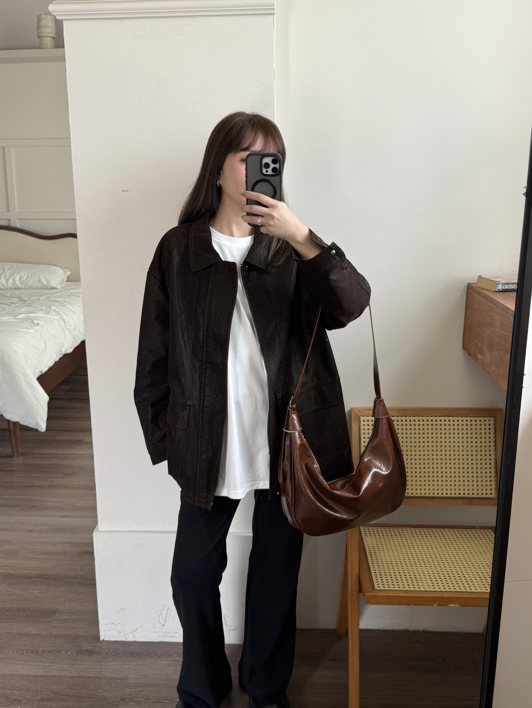 麂皮絨拉鍊大版外套