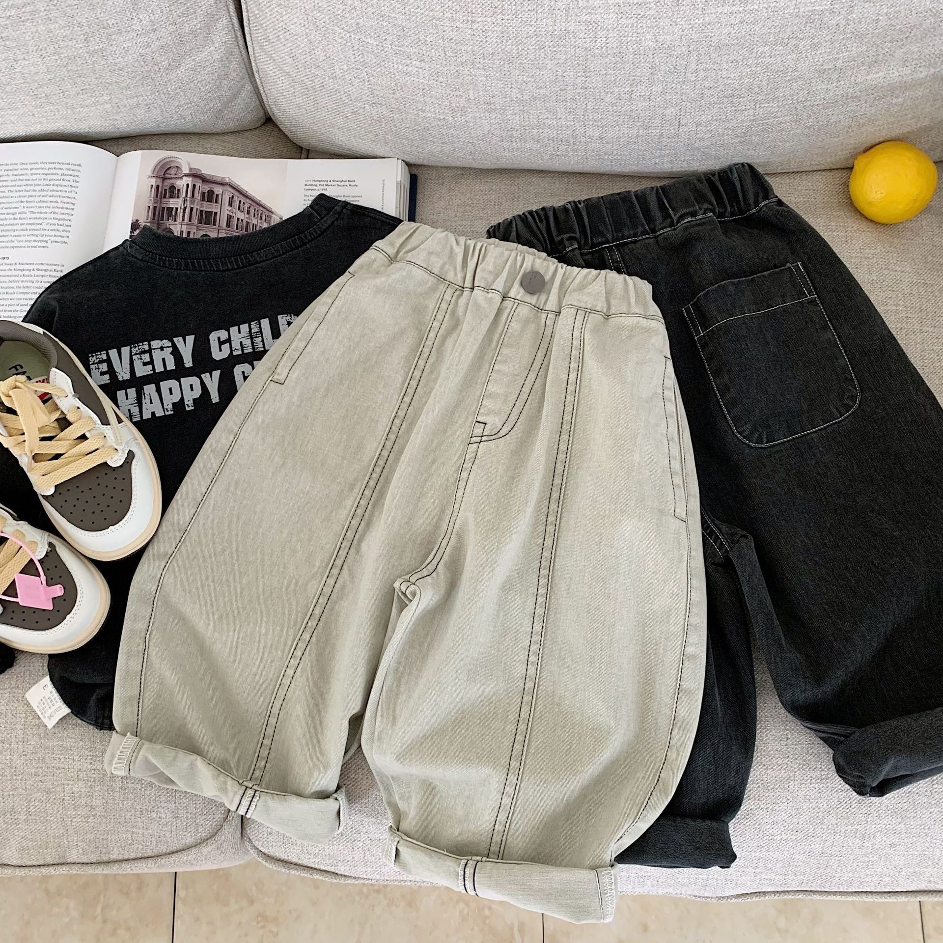 現貨100  120 130 140 ｜寬鬆明線休閒褲 ꕀꕀ     ‧₊