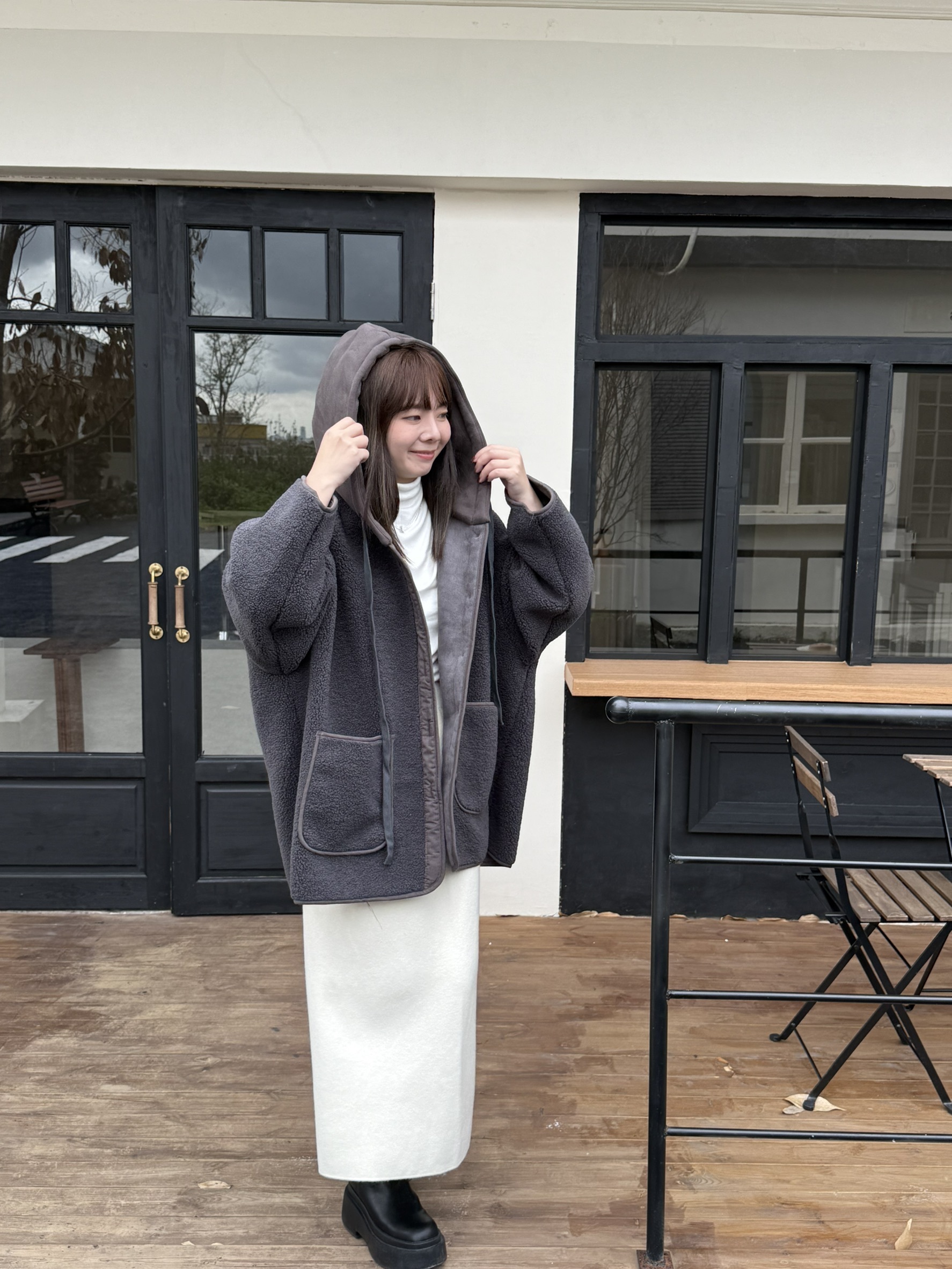 連帽羊羔毛大版外套