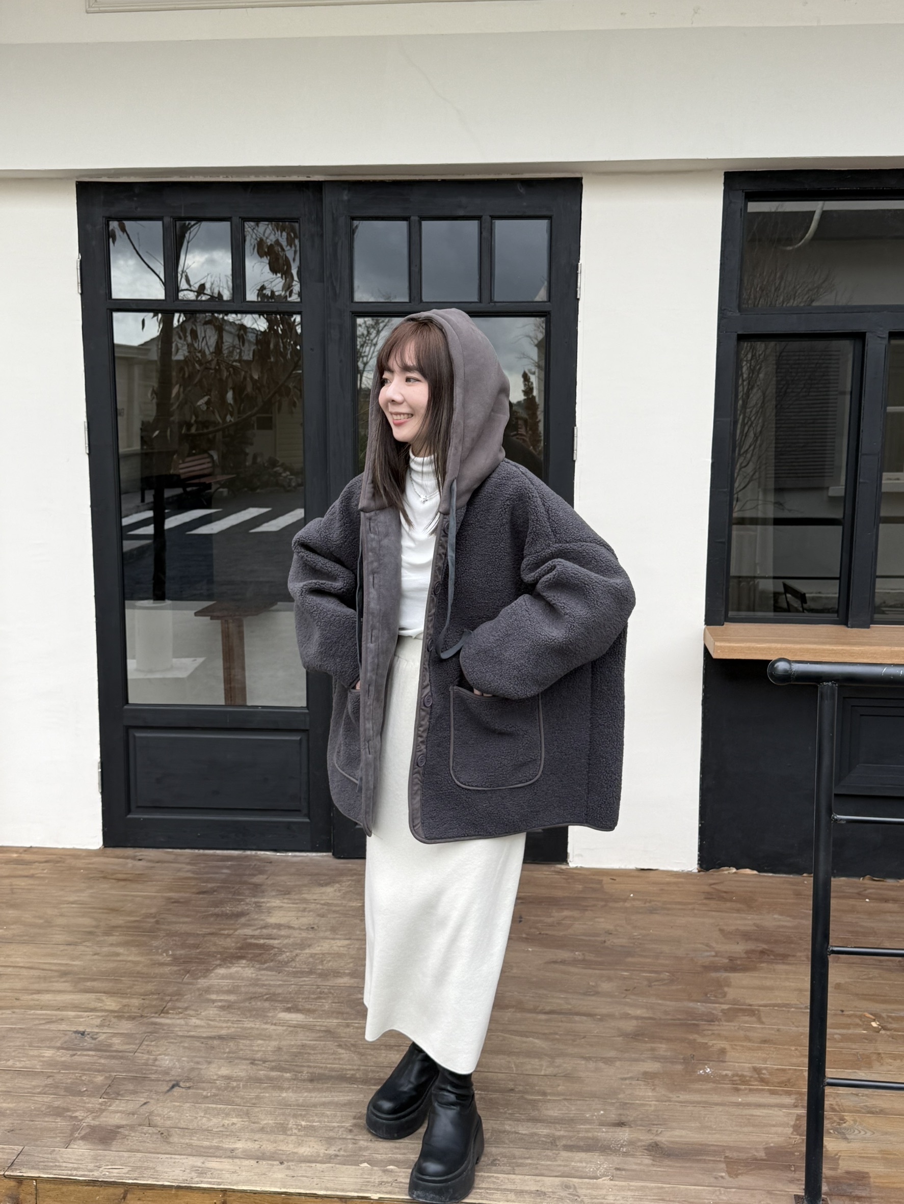 連帽羊羔毛大版外套