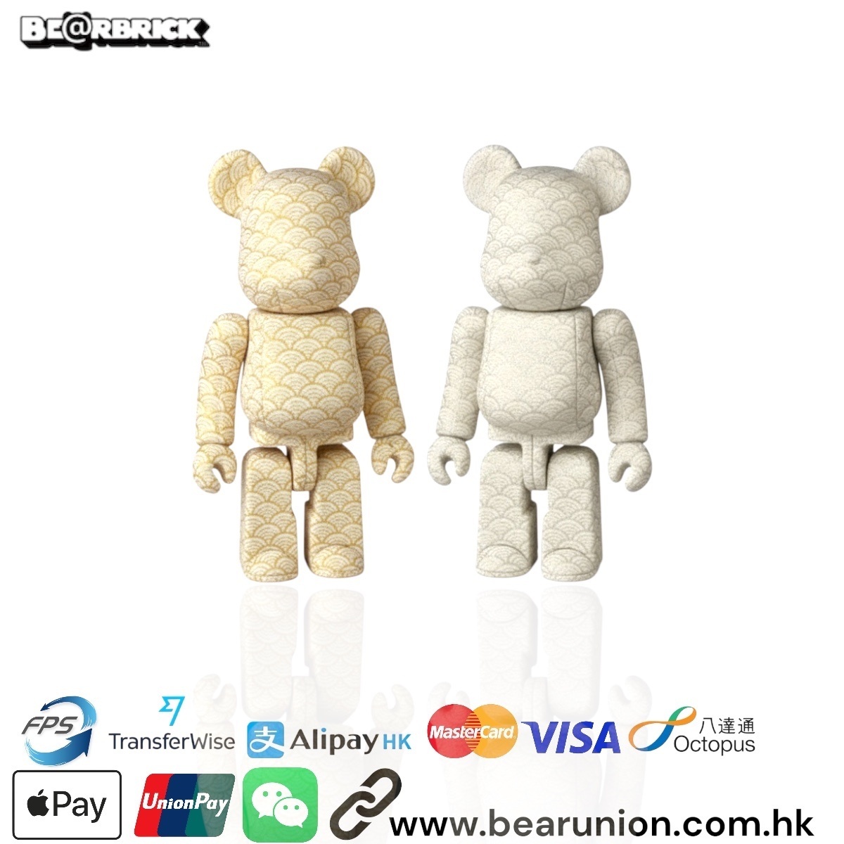 🎏預訂🎏Bearbrick 木目込み 青海波 金／青海波 銀 SET OF 2