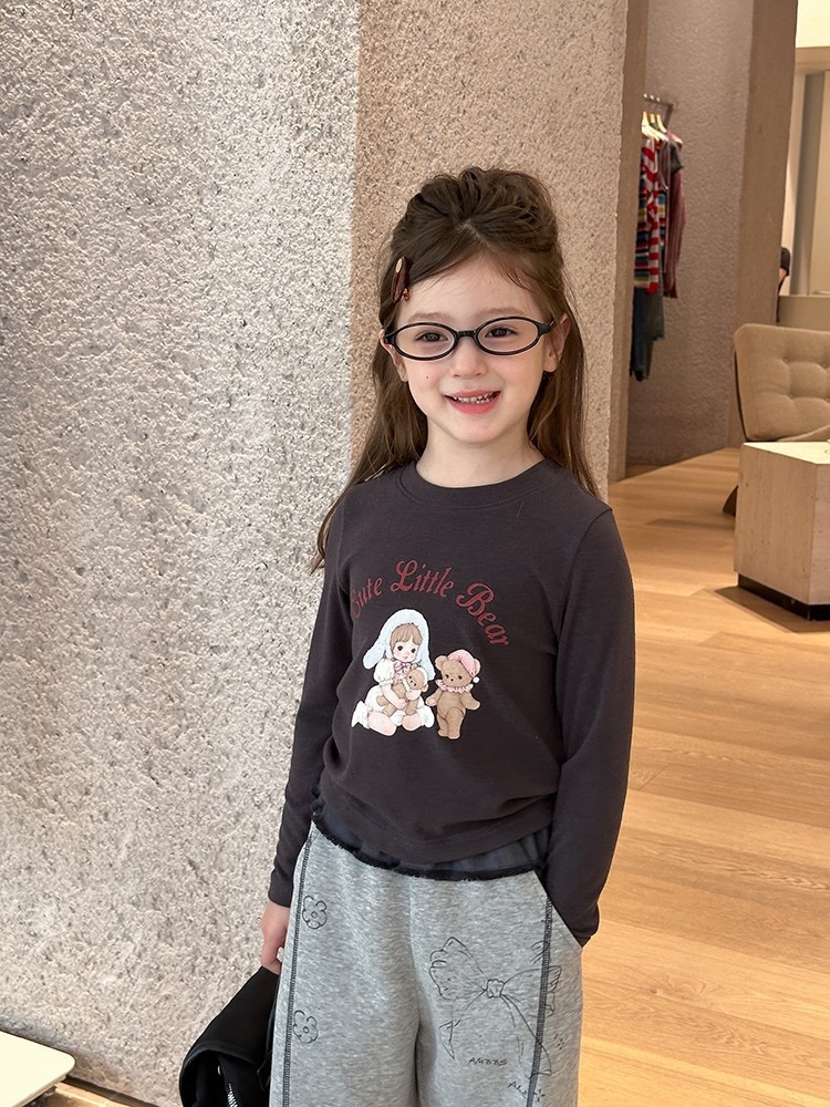 五色修身女孩小熊上衣