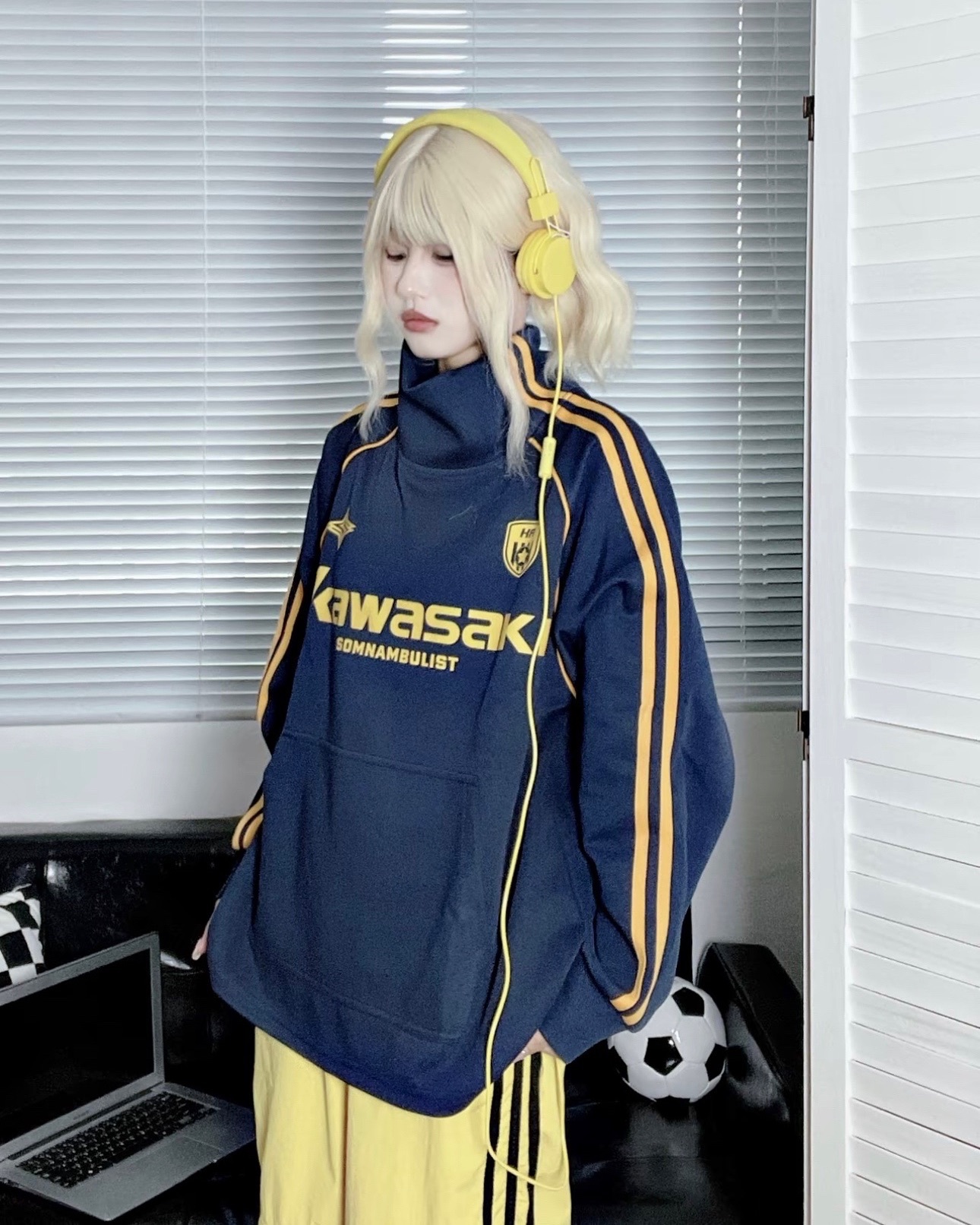 Kawasaki川崎美式復古賽車風 立領衛衣 男女同款