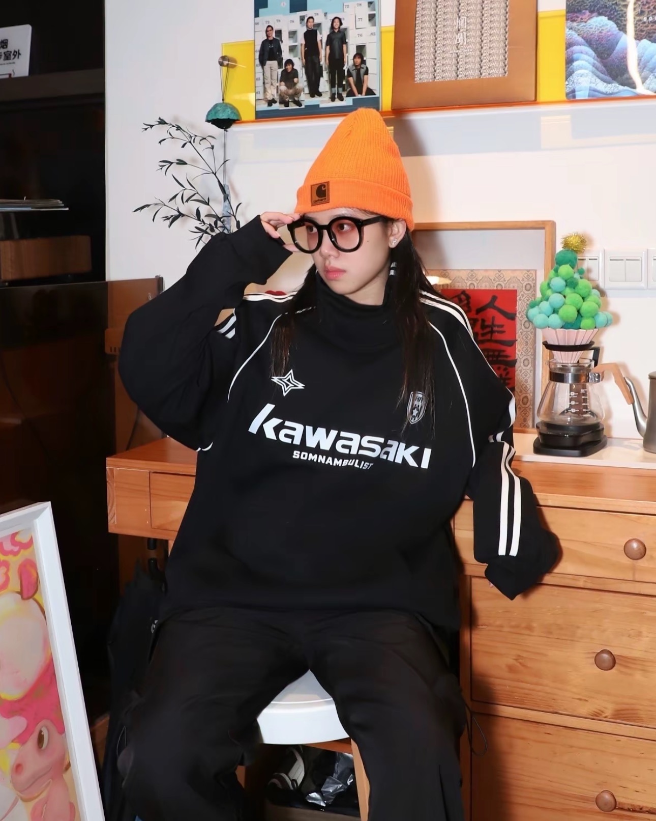 Kawasaki川崎美式復古賽車風 立領衛衣 男女同款