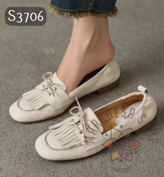 S3706 - 頭層羊皮流鬚圓頭樂福鞋