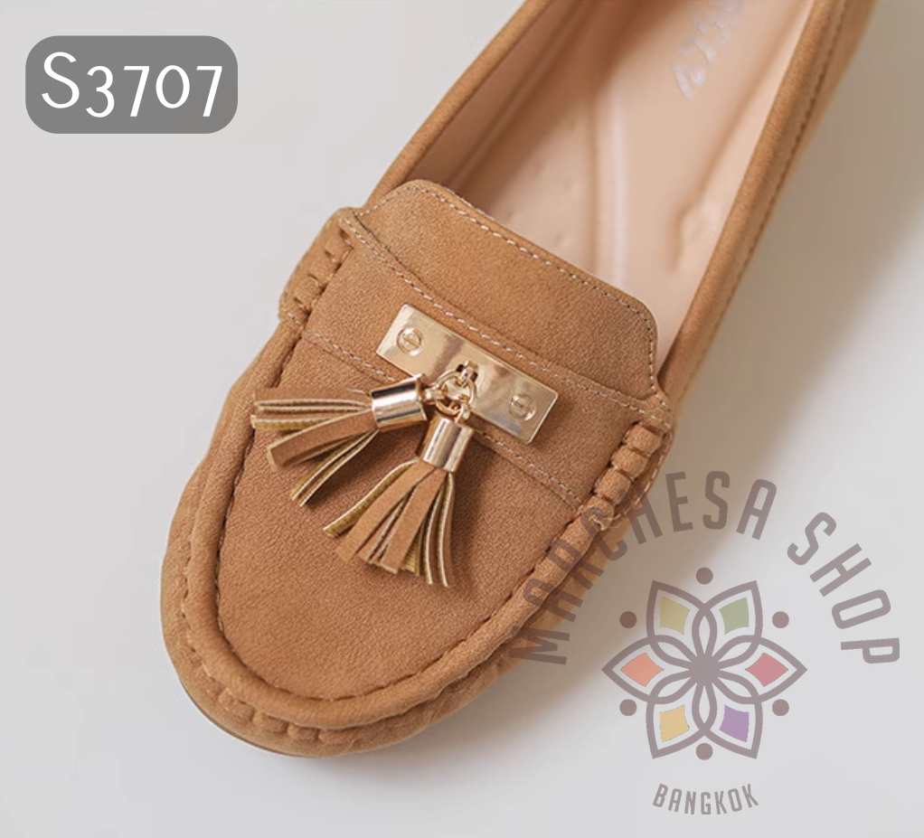 S3707 - 頭層牛猄皮流鬚圓頭內增高樂福鞋