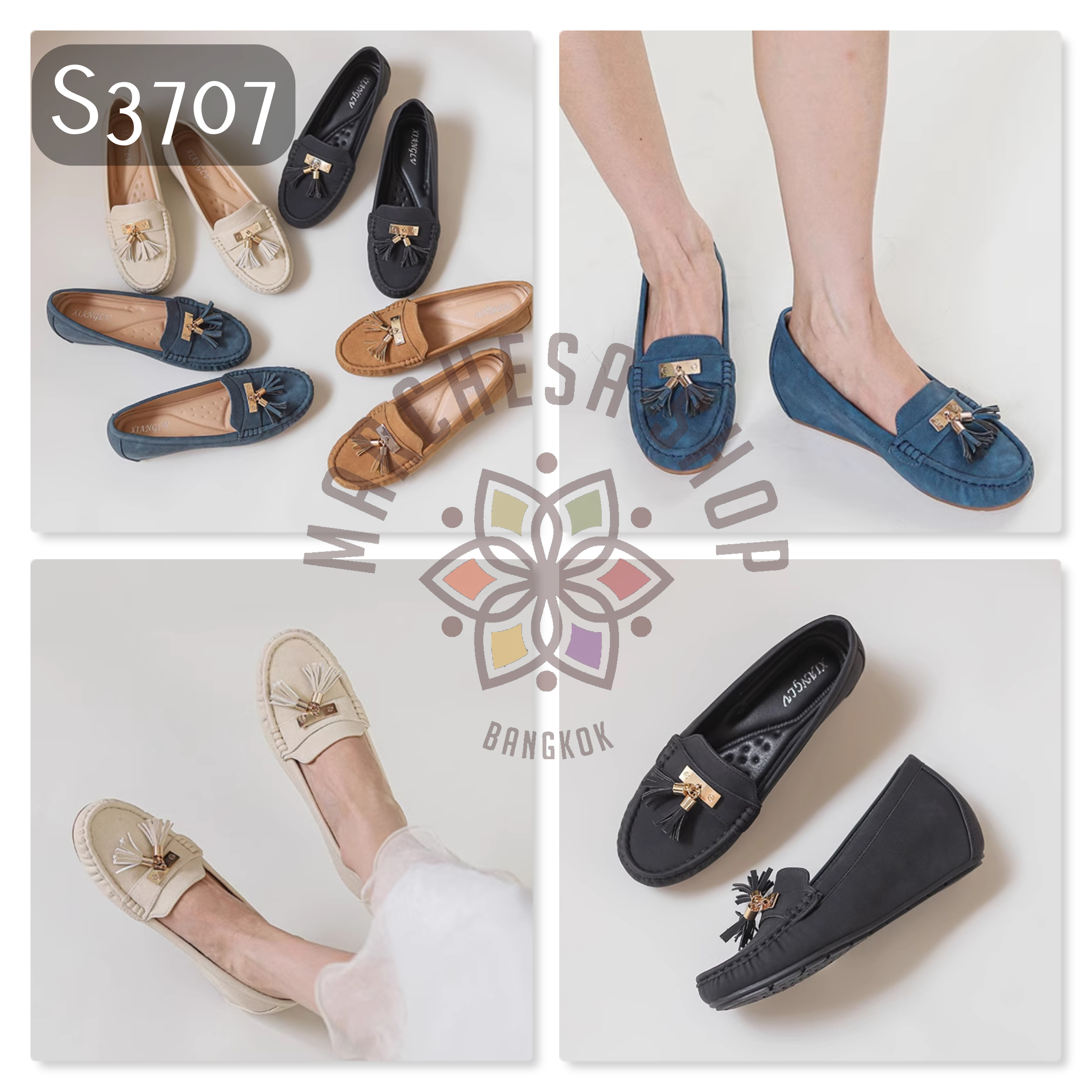 S3707 - 頭層牛猄皮流鬚圓頭內增高樂福鞋