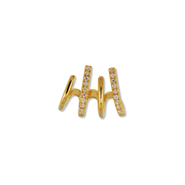 925純銀「Wave」晶鑽14K金色耳環-左(單個)-SDE0079