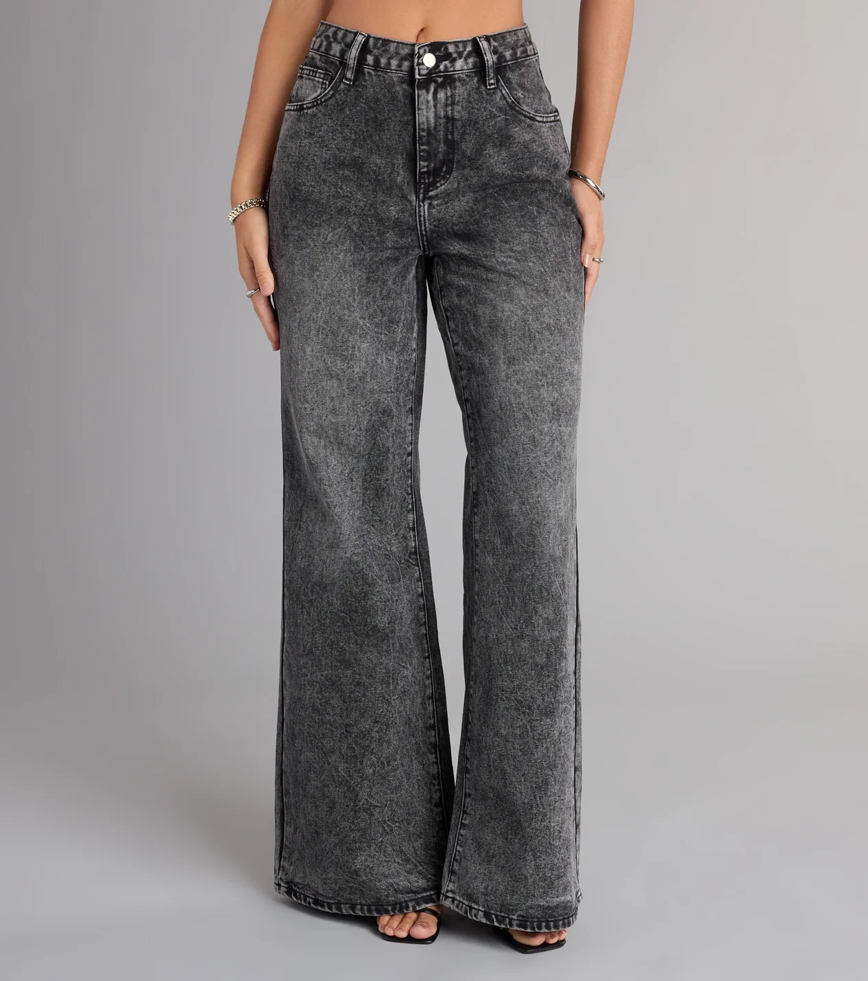 Black Vibes水洗黑色牛仔丹寧寬褲