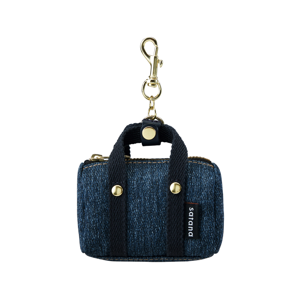 Denim 迷你波士頓吊飾包-深丹寧藍