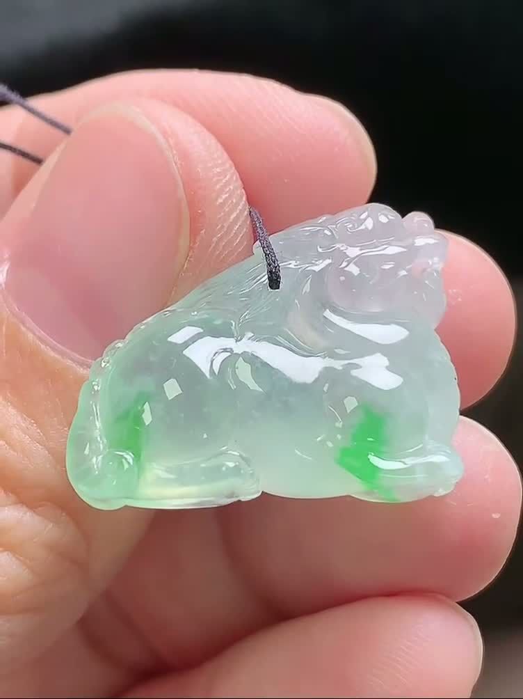 翡翠冰種飄綠貔貅,天然翡翠A玉, 緬甸玉, Jade, Jadeite