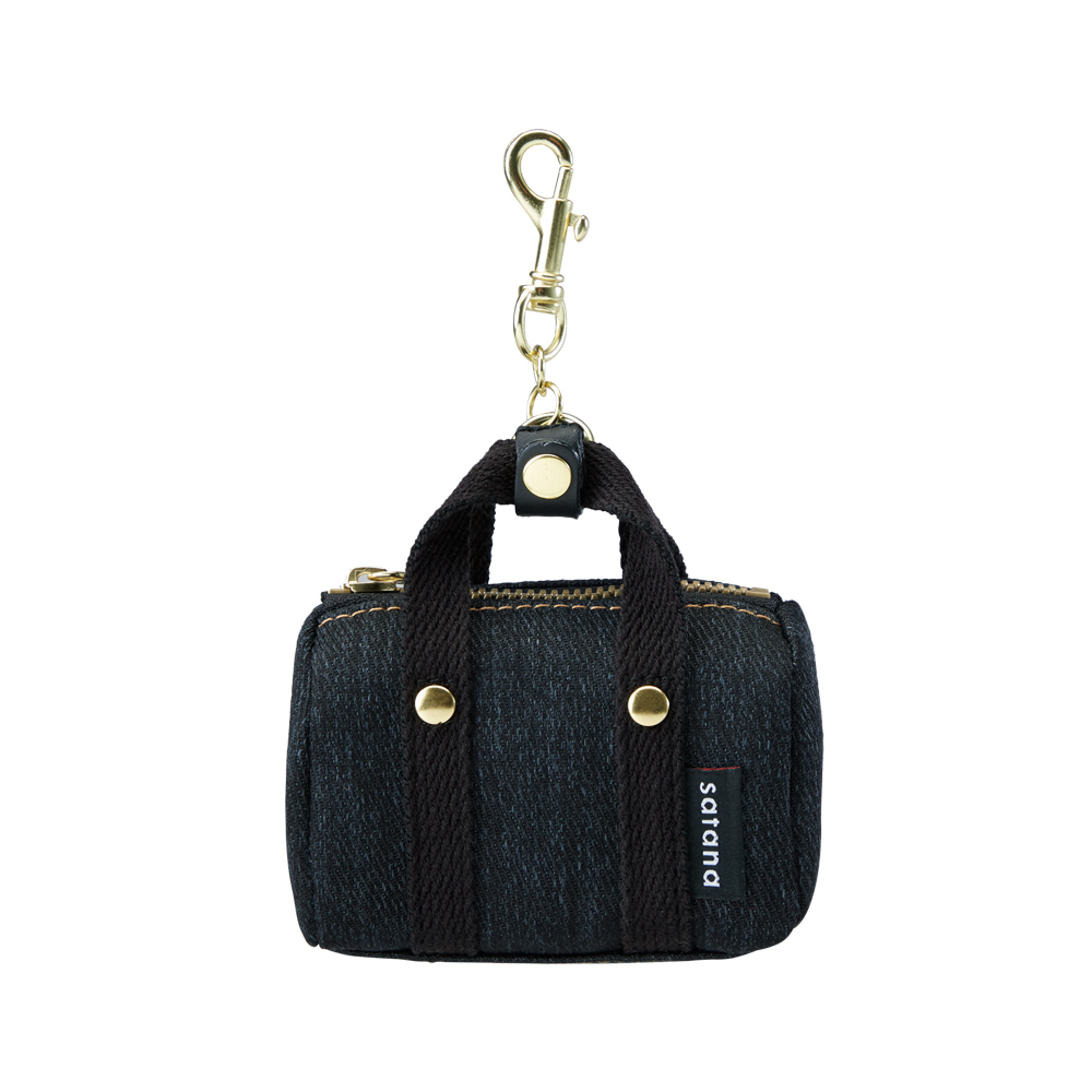 Denim 迷你波士頓吊飾包-丹寧黑