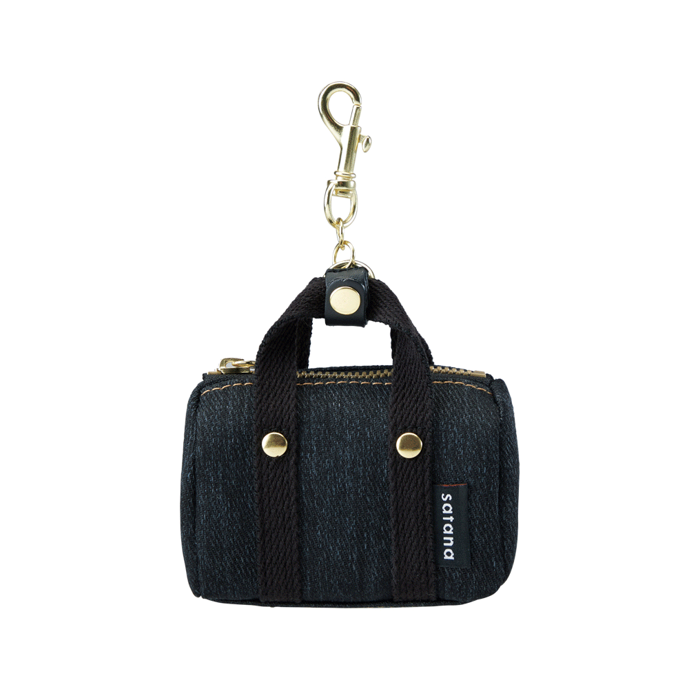 Denim 迷你波士頓吊飾包-丹寧黑