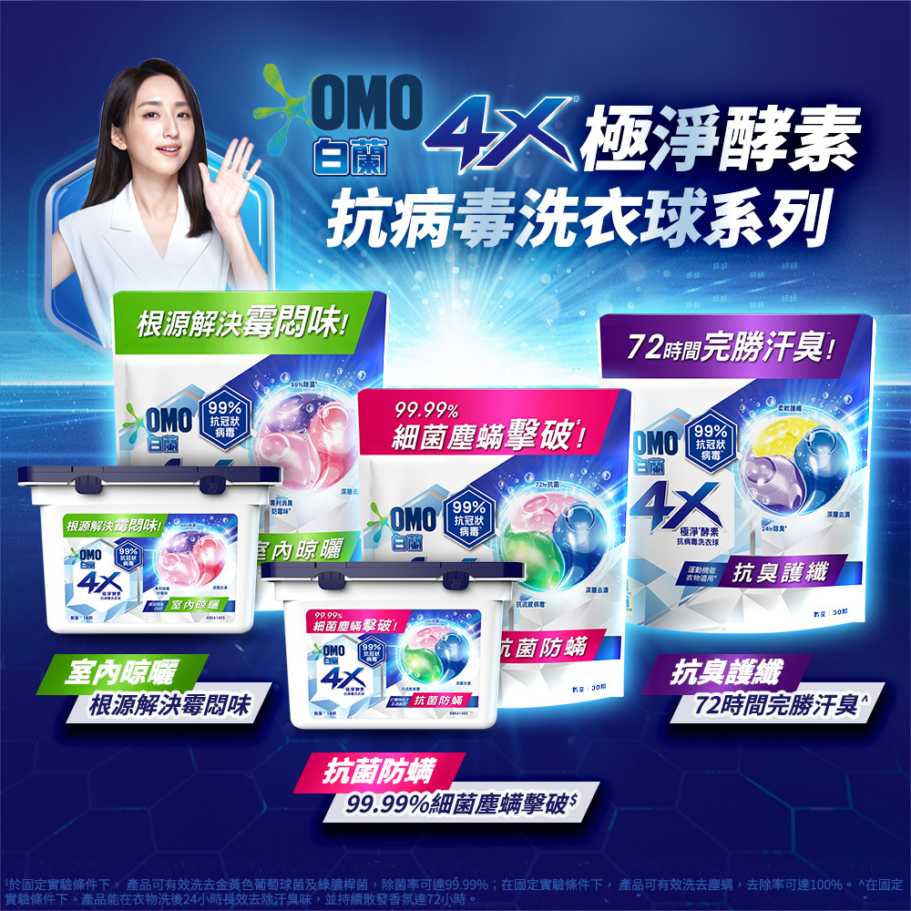 (箱購)白蘭4X酵素抗病毒洗衣球-189G(18顆)x12盒(多款可選)