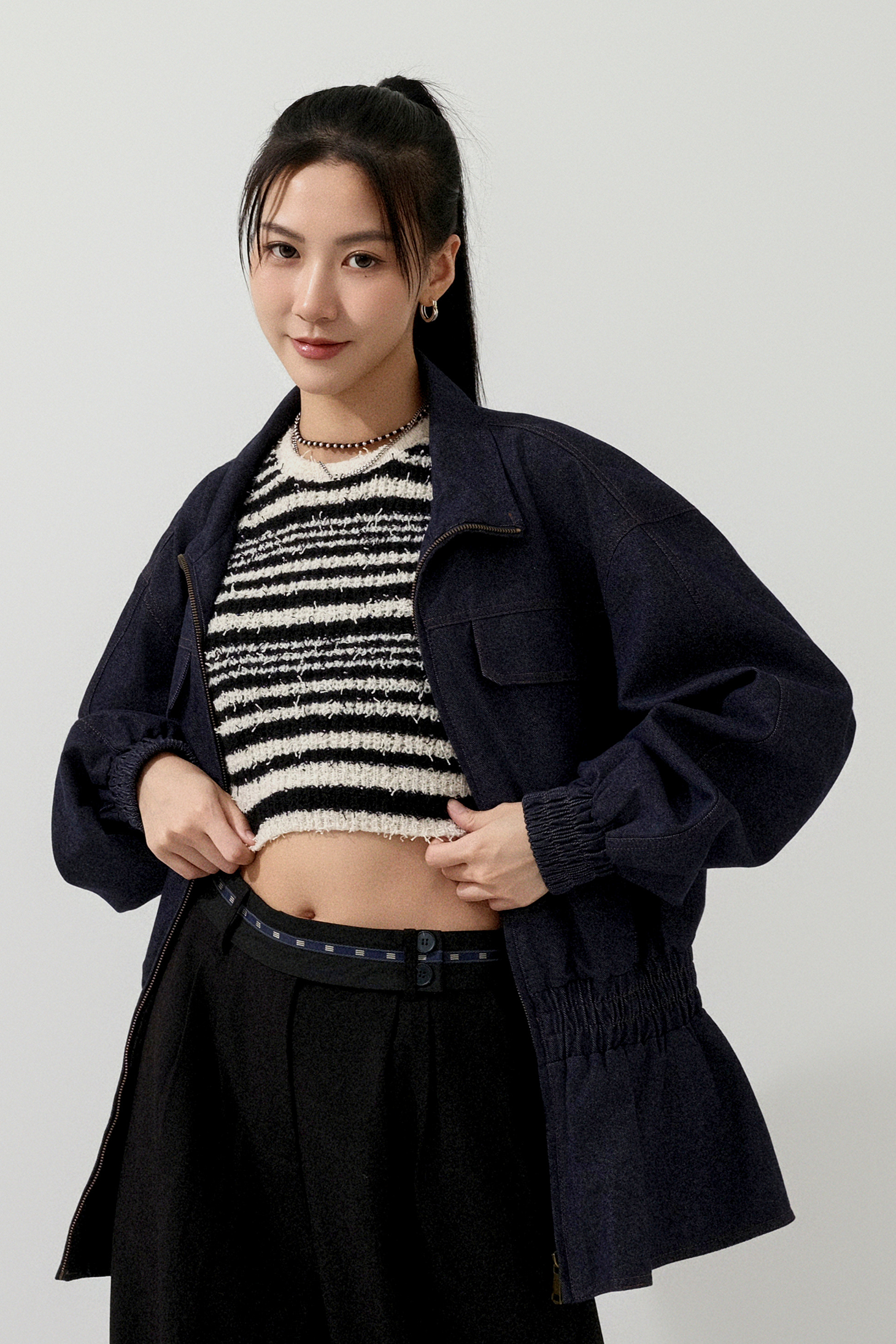 橡筋腰小傘腳牛仔外套  (*現貨款式）