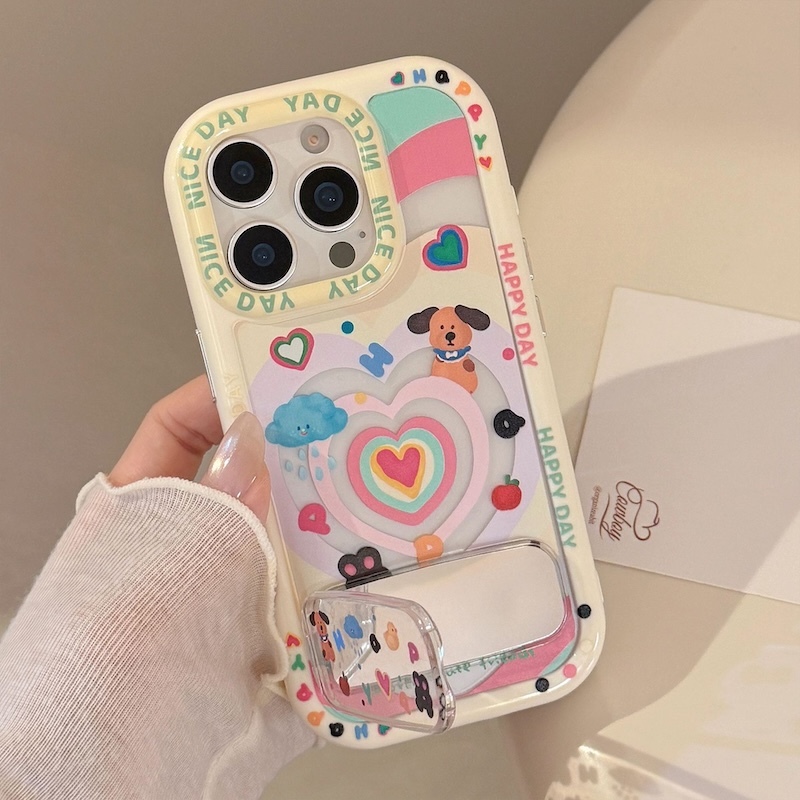 《09260》多巴胺愛心狗狗手機殼(含鏡面支架)