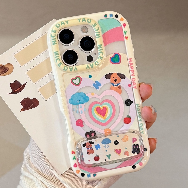 《09260》多巴胺愛心狗狗手機殼(含鏡面支架)