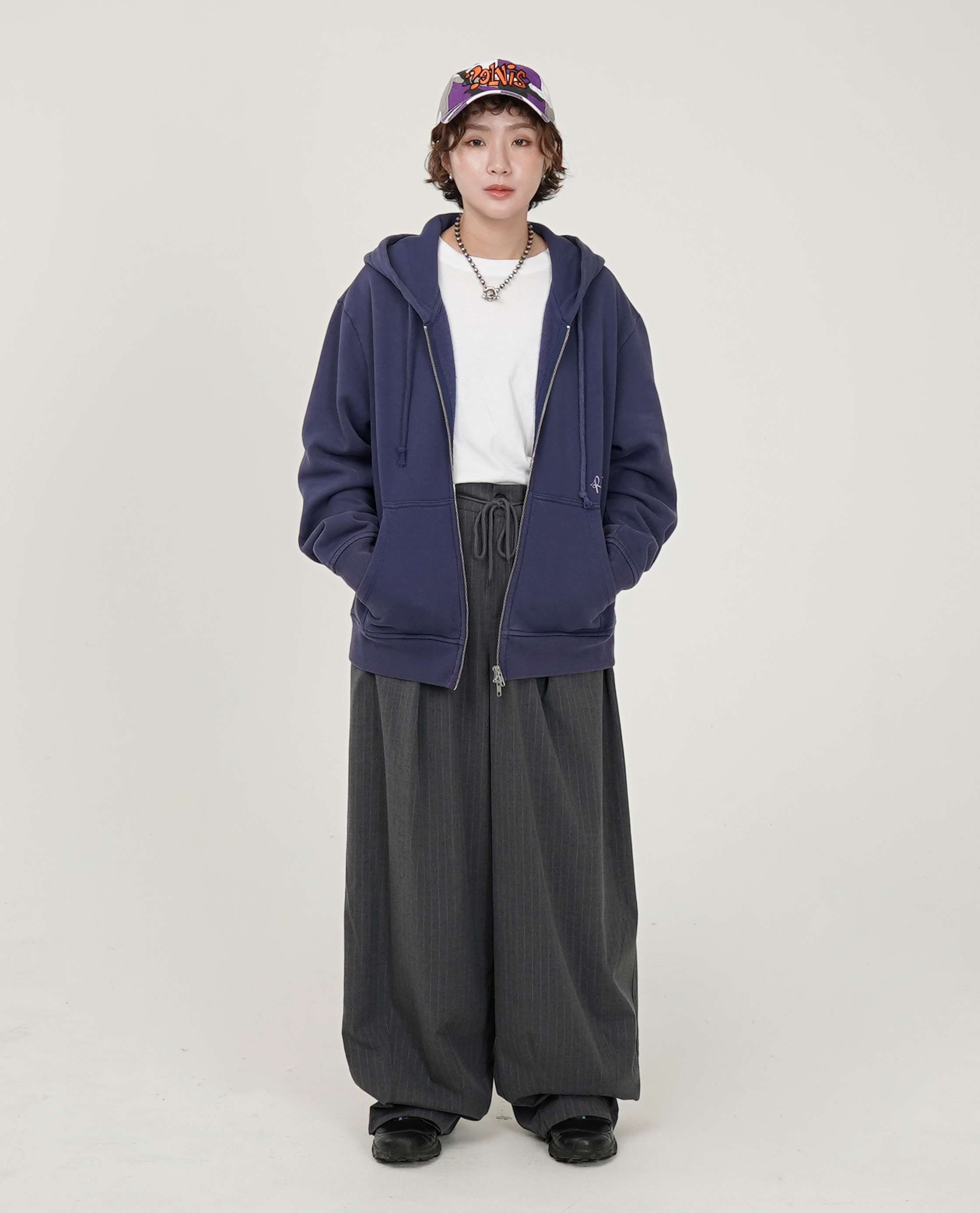 綁繩下可縮條紋西裝褲