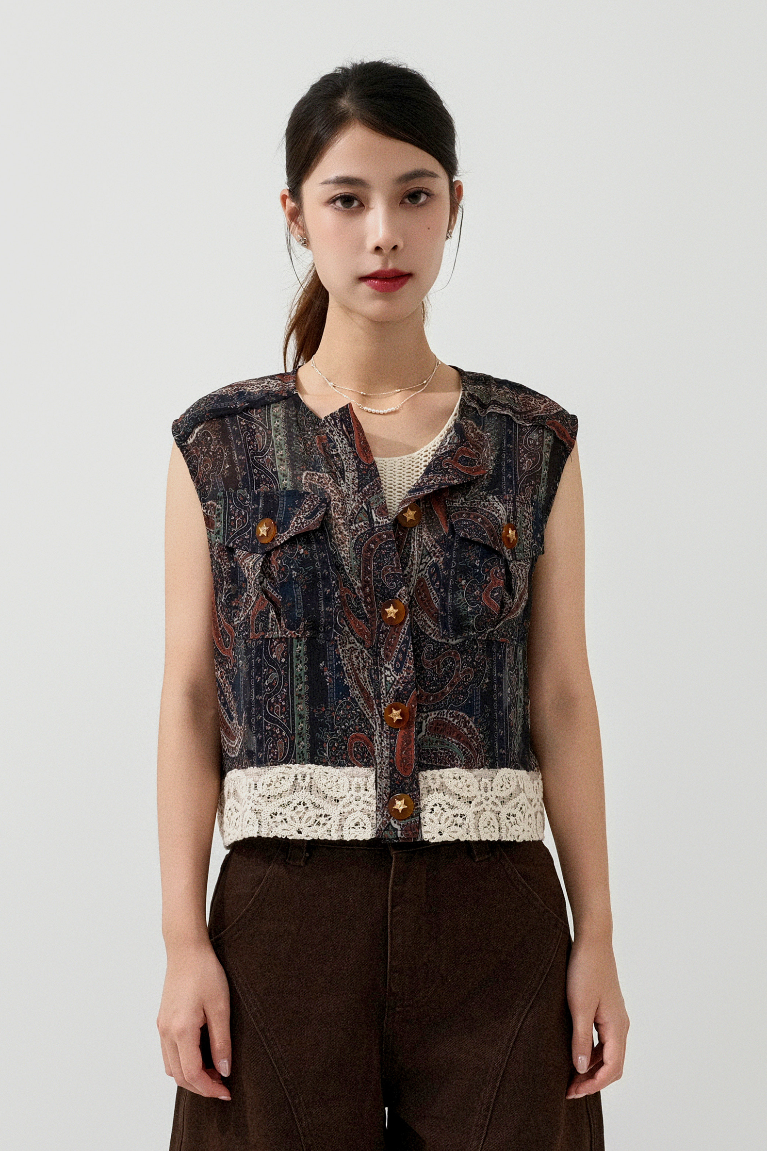 腰果花雪紡花邊腳背心 (現貨款式）