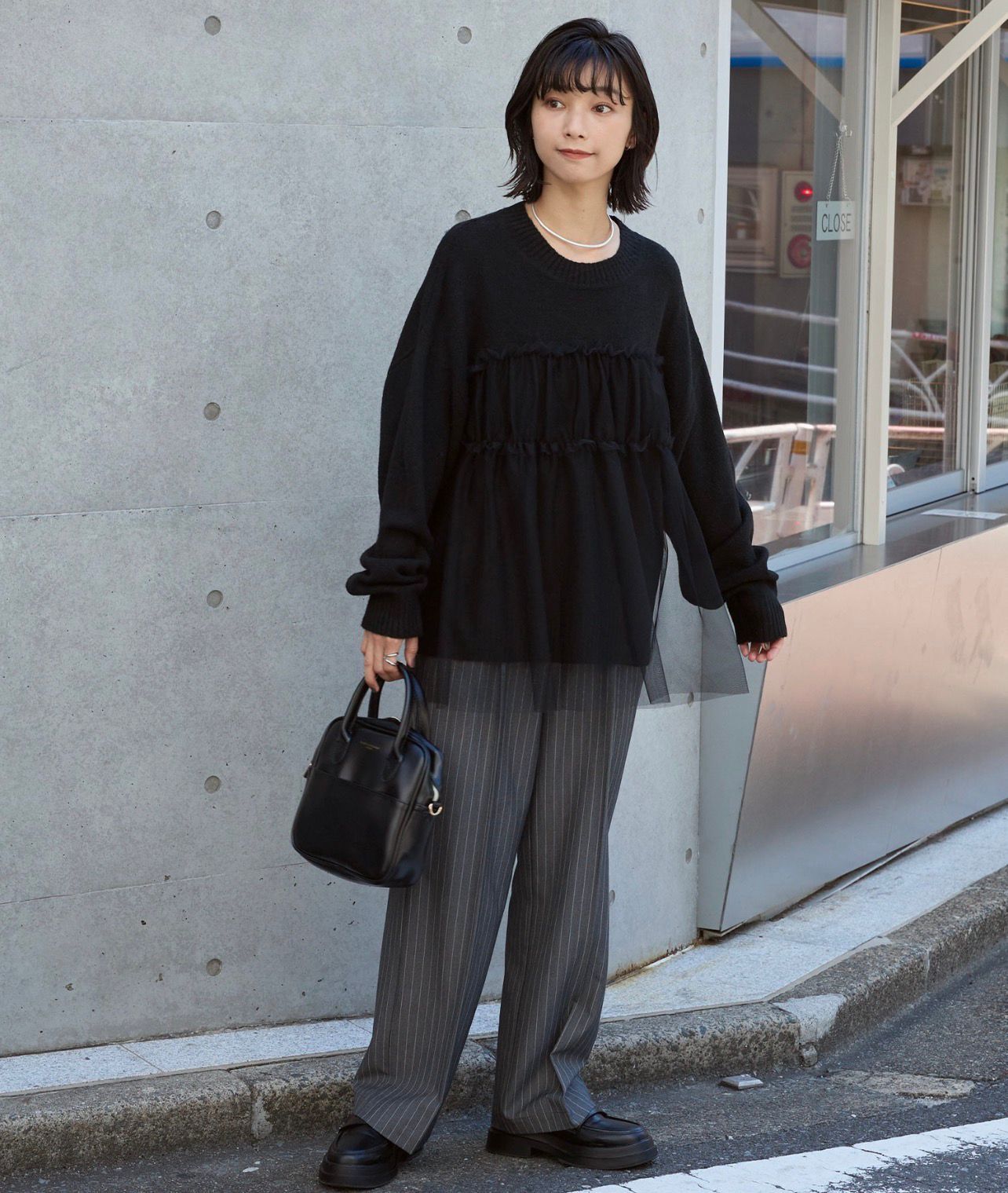 【預購】JN092606 MONO-MART 薄紗荷葉邊針織長袖上衣(FREE SIZE)