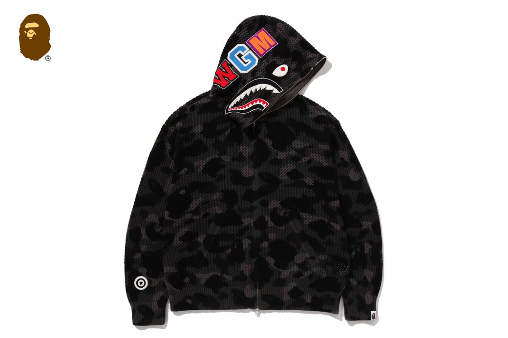2025AW BAPE A BATHING APE COLOR CAMO CROCHET RELAXED FIT SHARK FULL ZIP HOODIE 針織感 鯊魚 外套 寬版 現貨 1L70-115-304