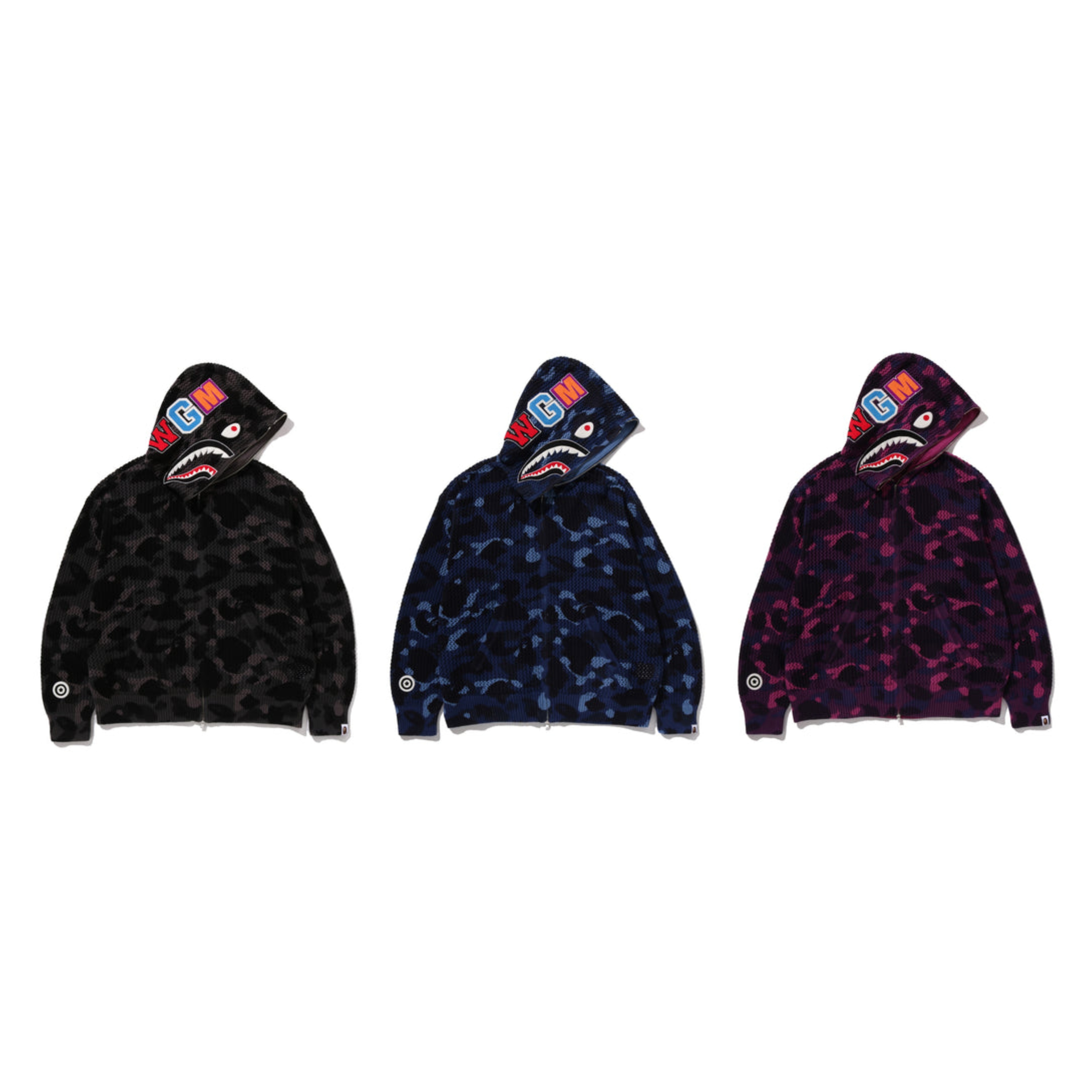 2025AW BAPE A BATHING APE COLOR CAMO CROCHET RELAXED FIT SHARK FULL ZIP HOODIE 針織感 鯊魚 外套 寬版 現貨 1L70-115-304