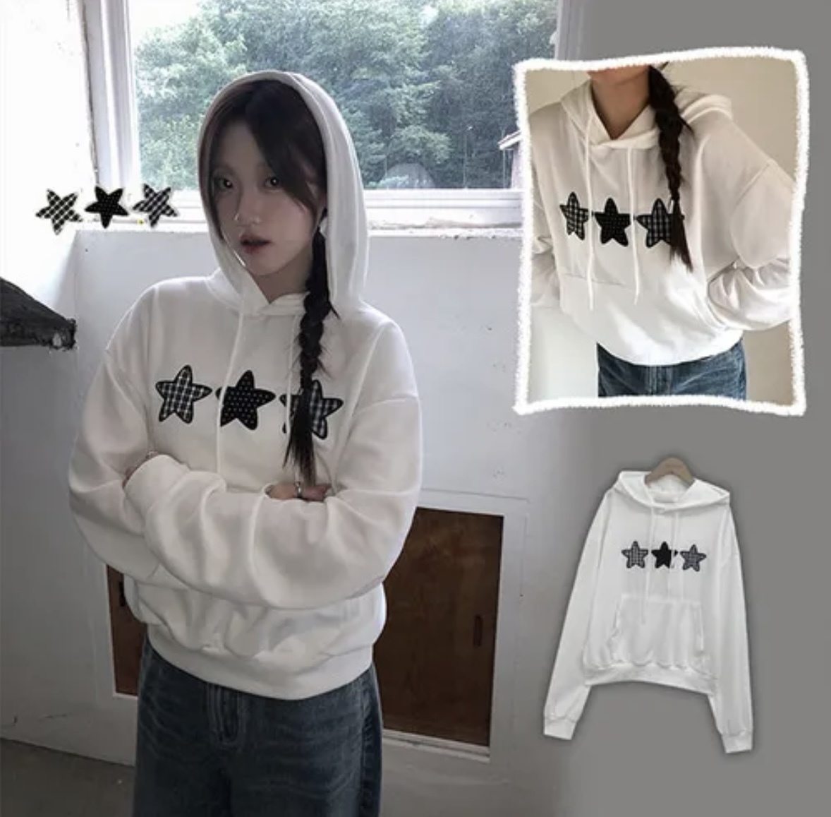 【優惠價預訂】韓國3粒星星連帽衛衣（4色）