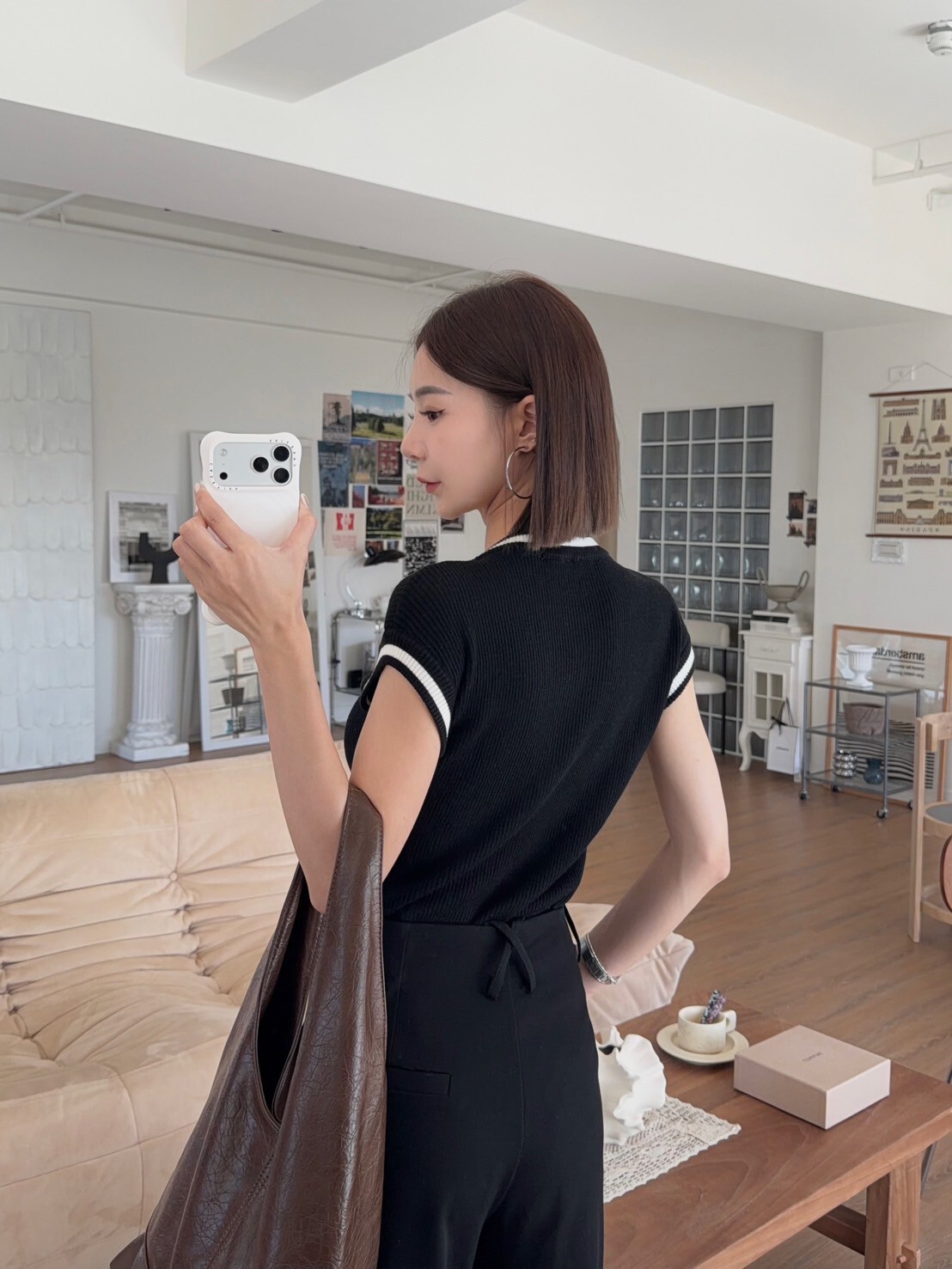 撞色滾邊修身上衣