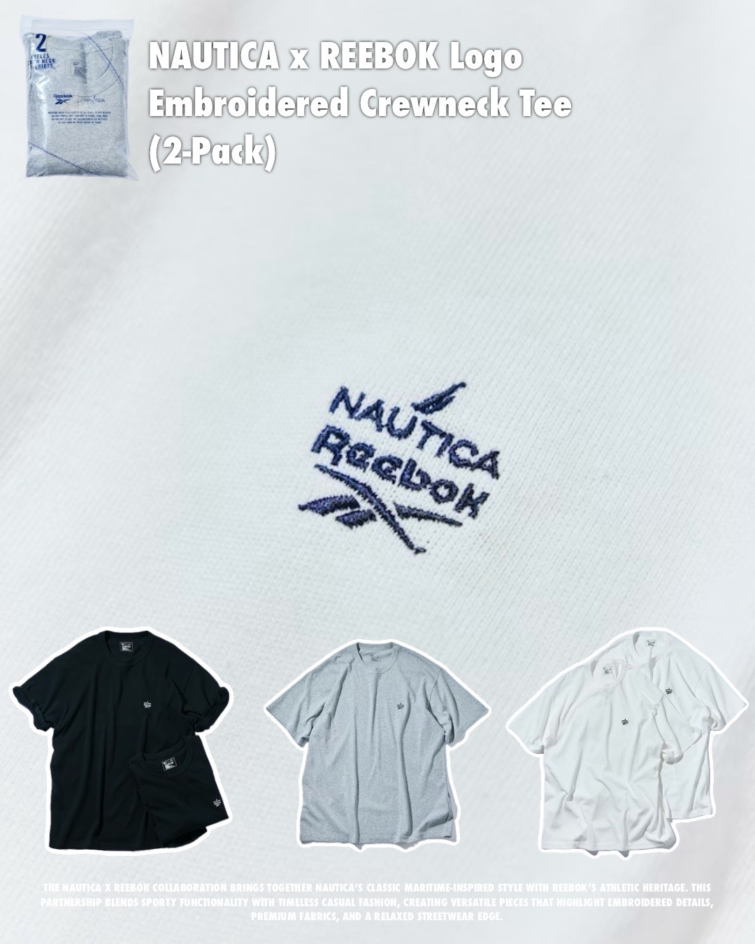 #日本限定 NAUTICA x REEBOK 刺繡LOGO 圓領短踢 兩件組