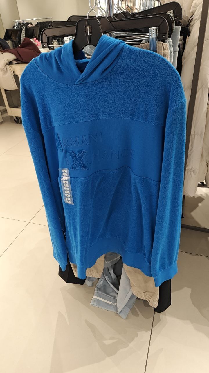 [U] ARMANI EXCHANGE DIRECTOIRE BLUE MEN'S TERRY TEXTURE PULLOVER HOODIE SWEATSHIRT [FINAL SALE], 3DZMKEZJXNZ-1559 (UAX24)