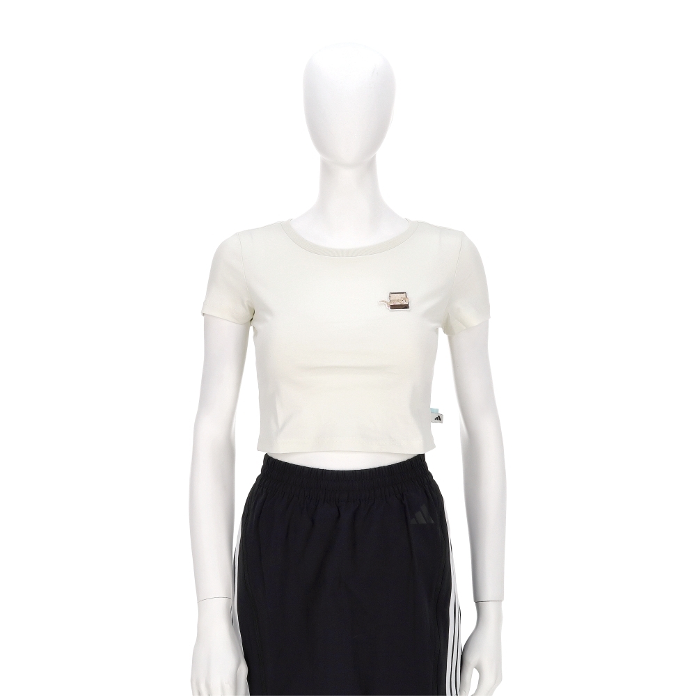Adidas W Cat T 2 女款 米白色 短版 修身 貓咪 印花 休閒 短袖 JM4450