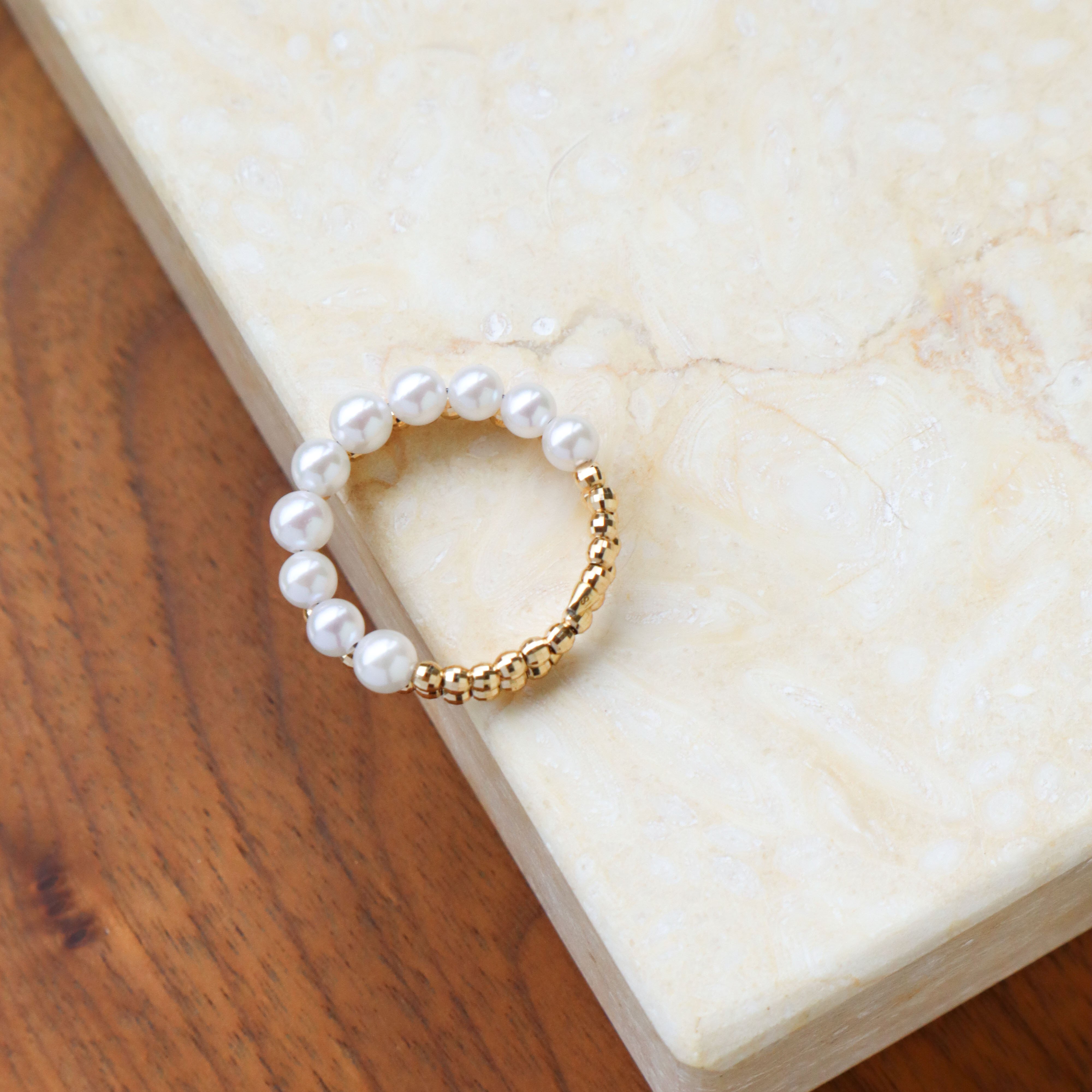 【周年慶限定】18K/日本設計款系列-AKOYA珍珠半環戒指