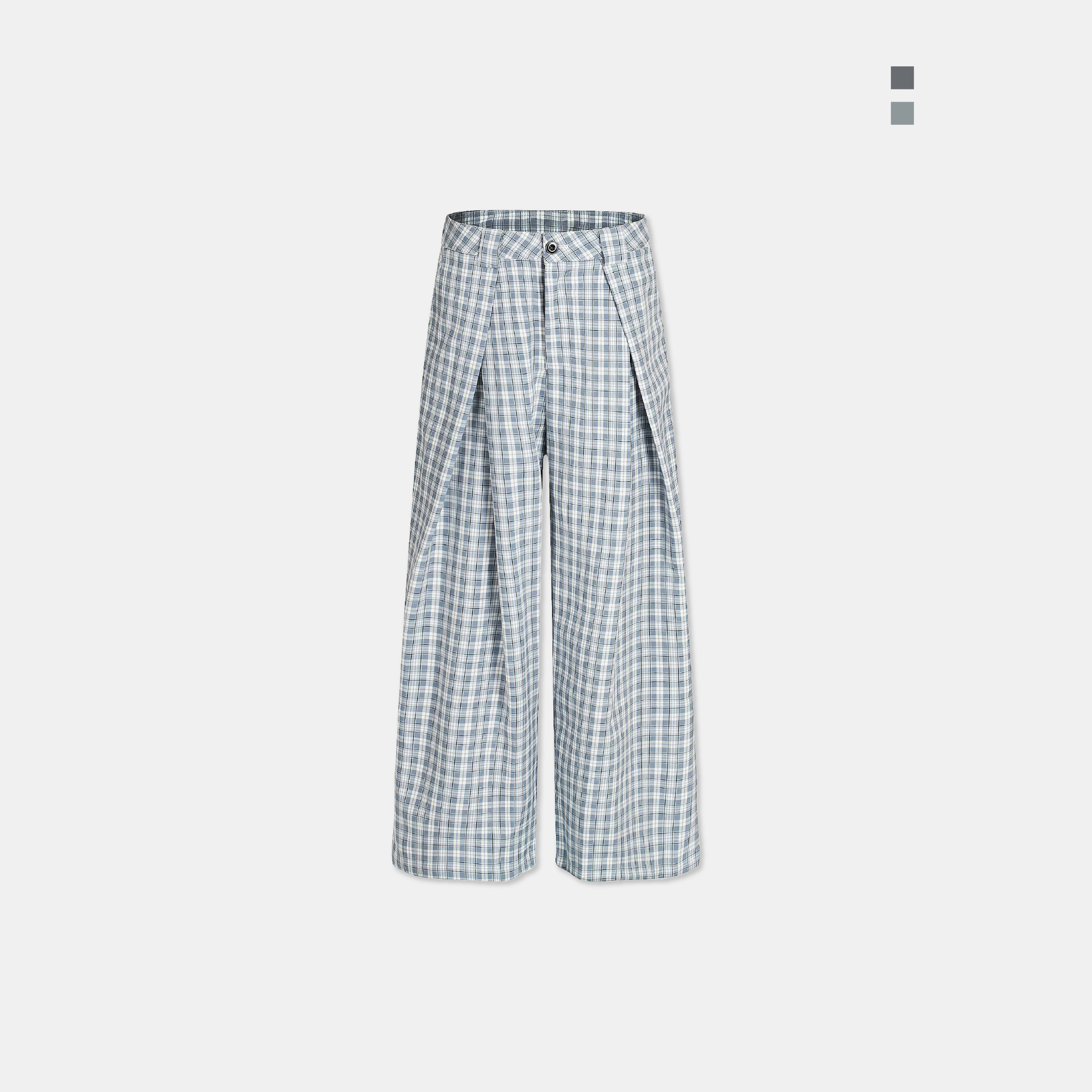 ACR 都會 摺線 格紋 立體 闊腿 長褲