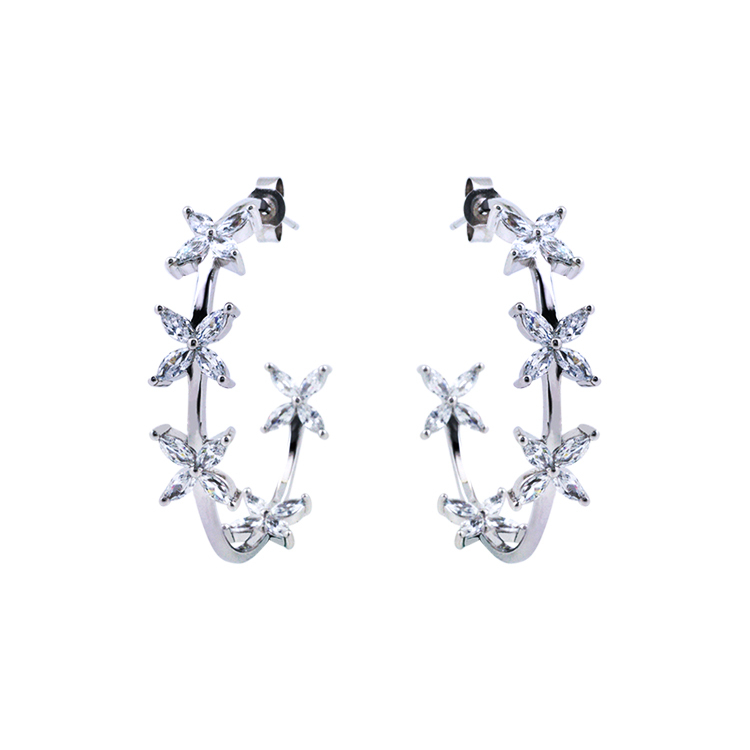 925純銀「花朵」晶鑽大耳環 -SDE0003