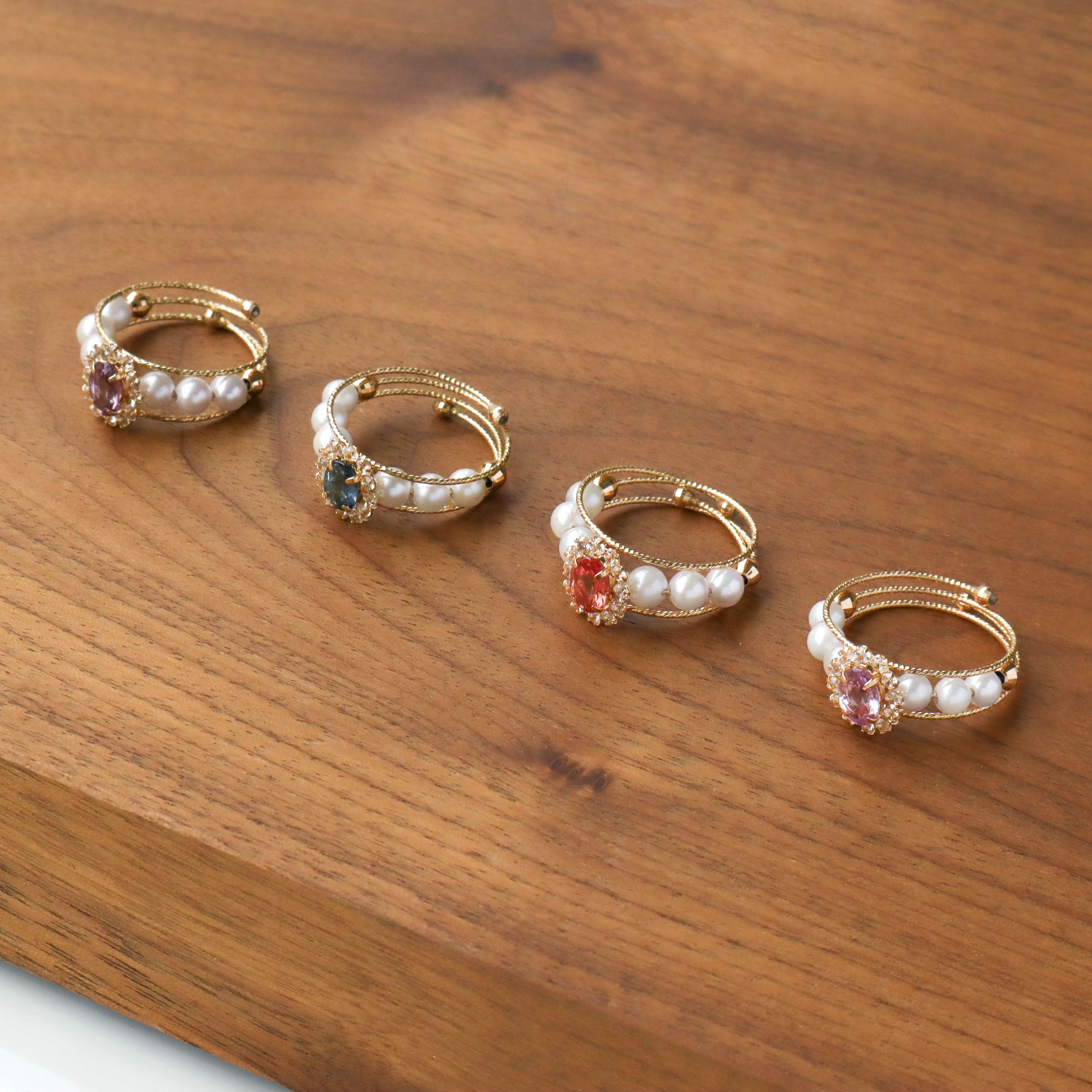 【周年慶限定】18K/日本設計款系列-AKOYA珍珠×藍寶石細環戒指