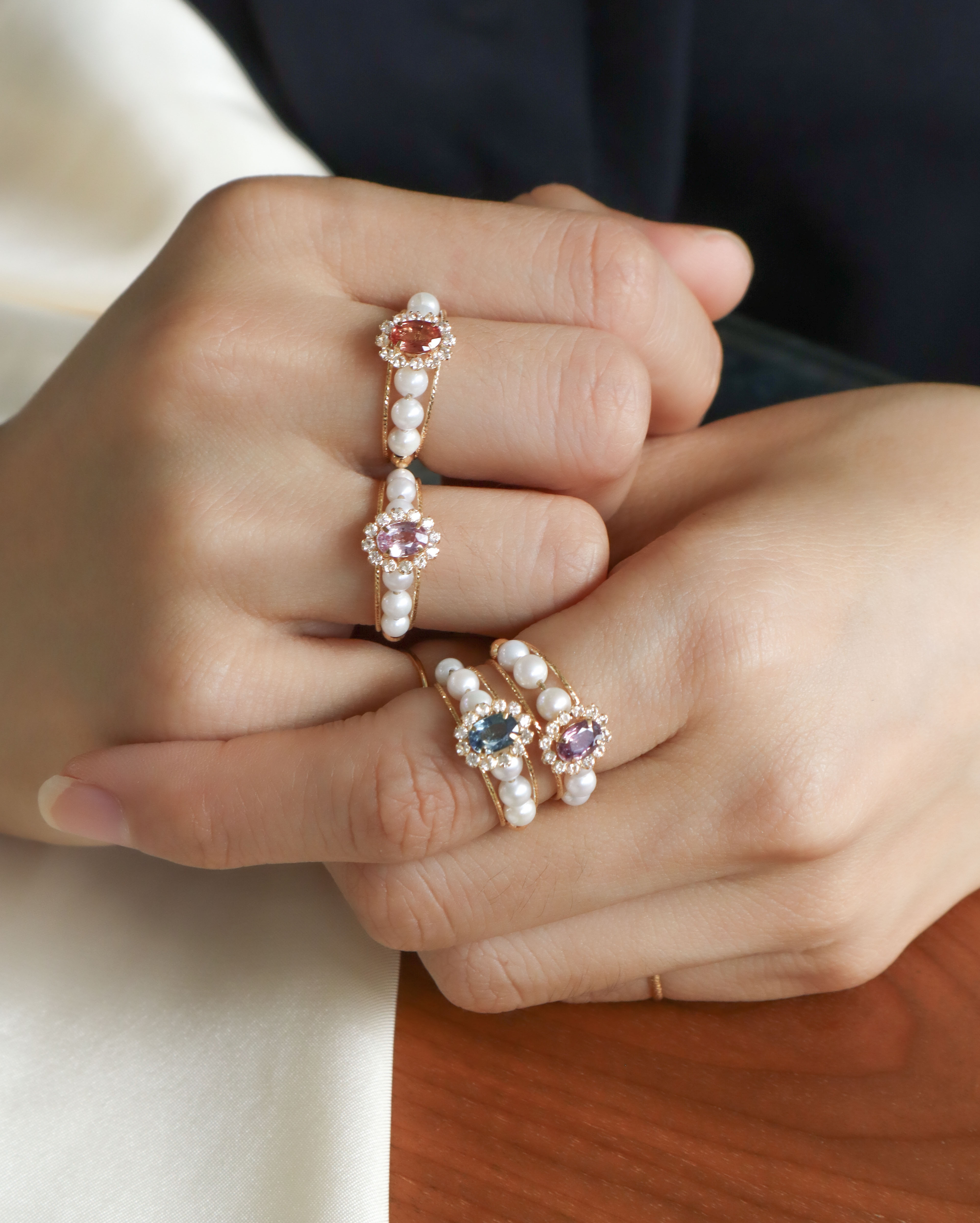 【周年慶限定】18K/日本設計款系列-AKOYA珍珠×藍寶石細環戒指