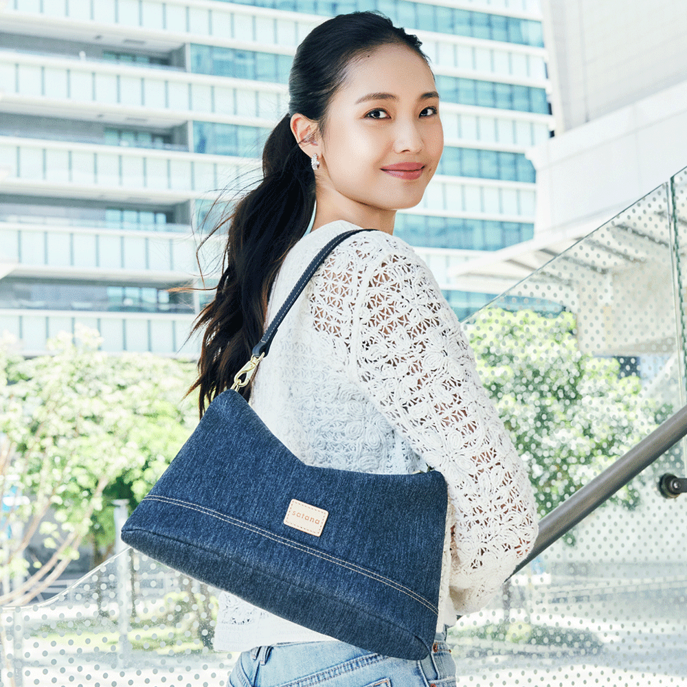 Denim 雙背帶肩背包-深丹寧藍